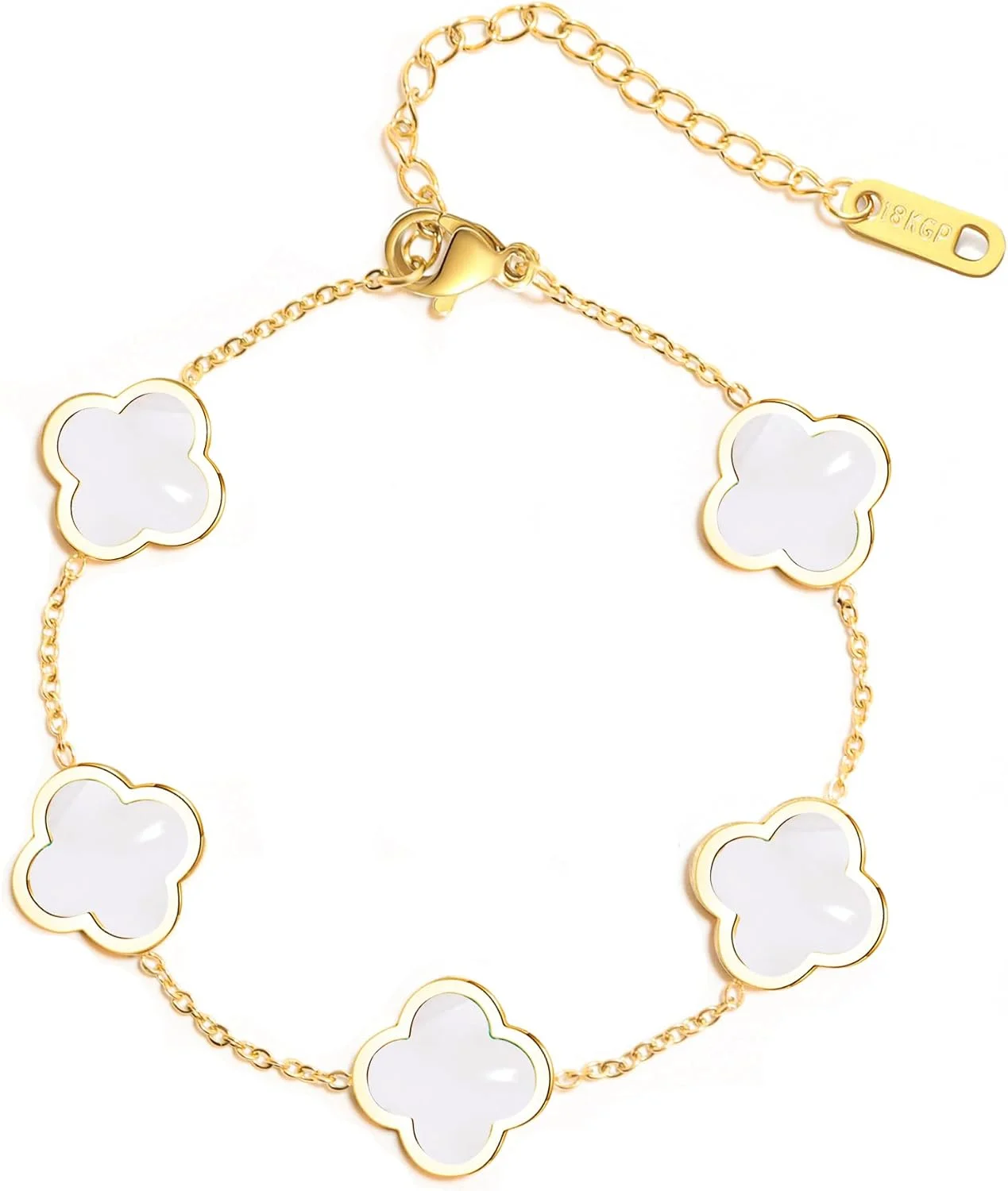 دستبند شبدر چهار برگ منحصر به فرد برای زنان و دختران، دستبندهای پیوندی شبدر خوش شانس سفید مشکی سبز قرمز، جواهرات آبکاری شده طلای 18 عیار، هدیه روز ولنتاین کریسمس (سفید)