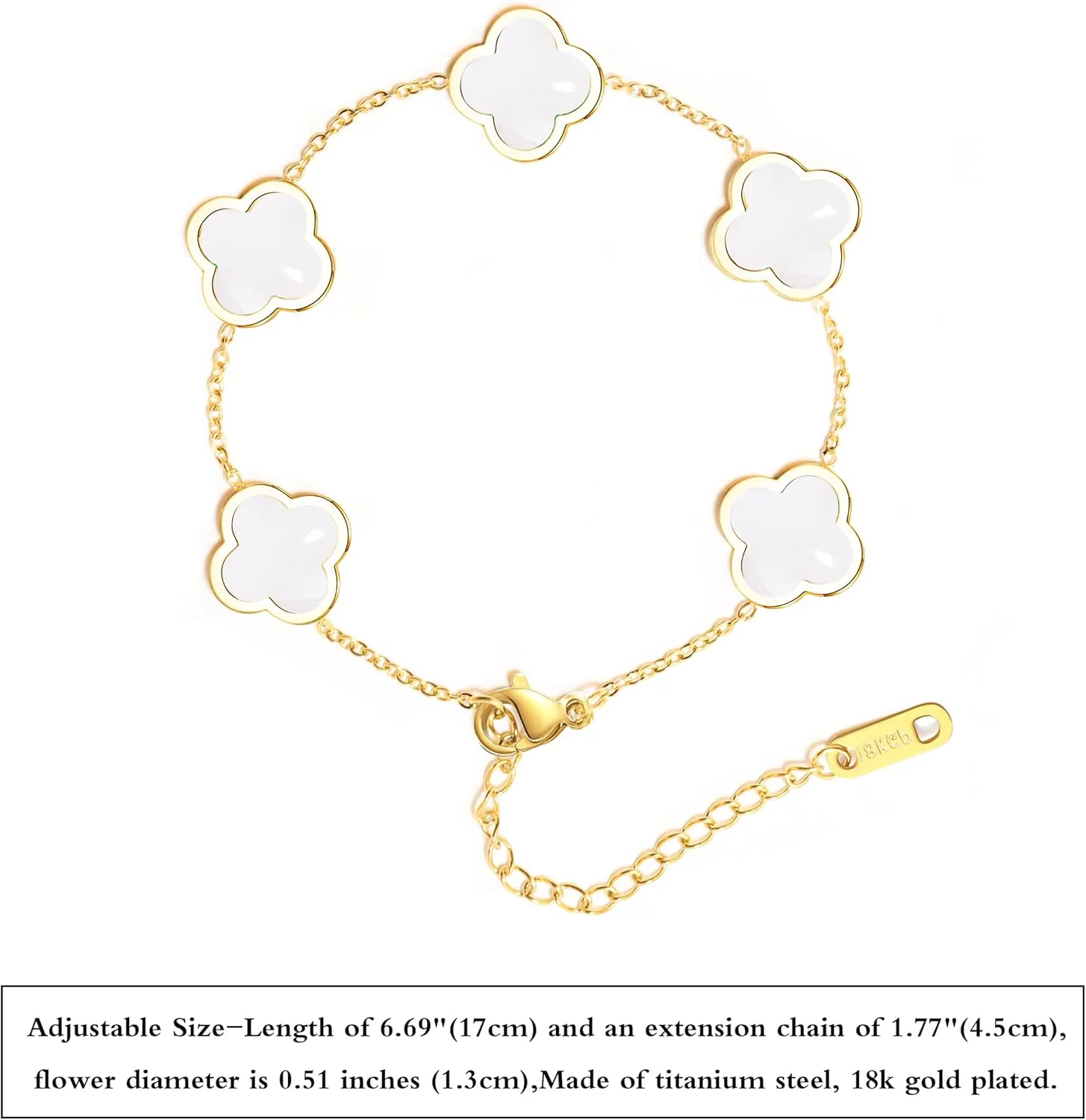 دستبند شبدر چهار برگ منحصر به فرد برای زنان و دختران، دستبندهای پیوندی شبدر خوش شانس سفید مشکی سبز قرمز، جواهرات آبکاری شده طلای 18 عیار، هدیه روز ولنتاین کریسمس (سفید)