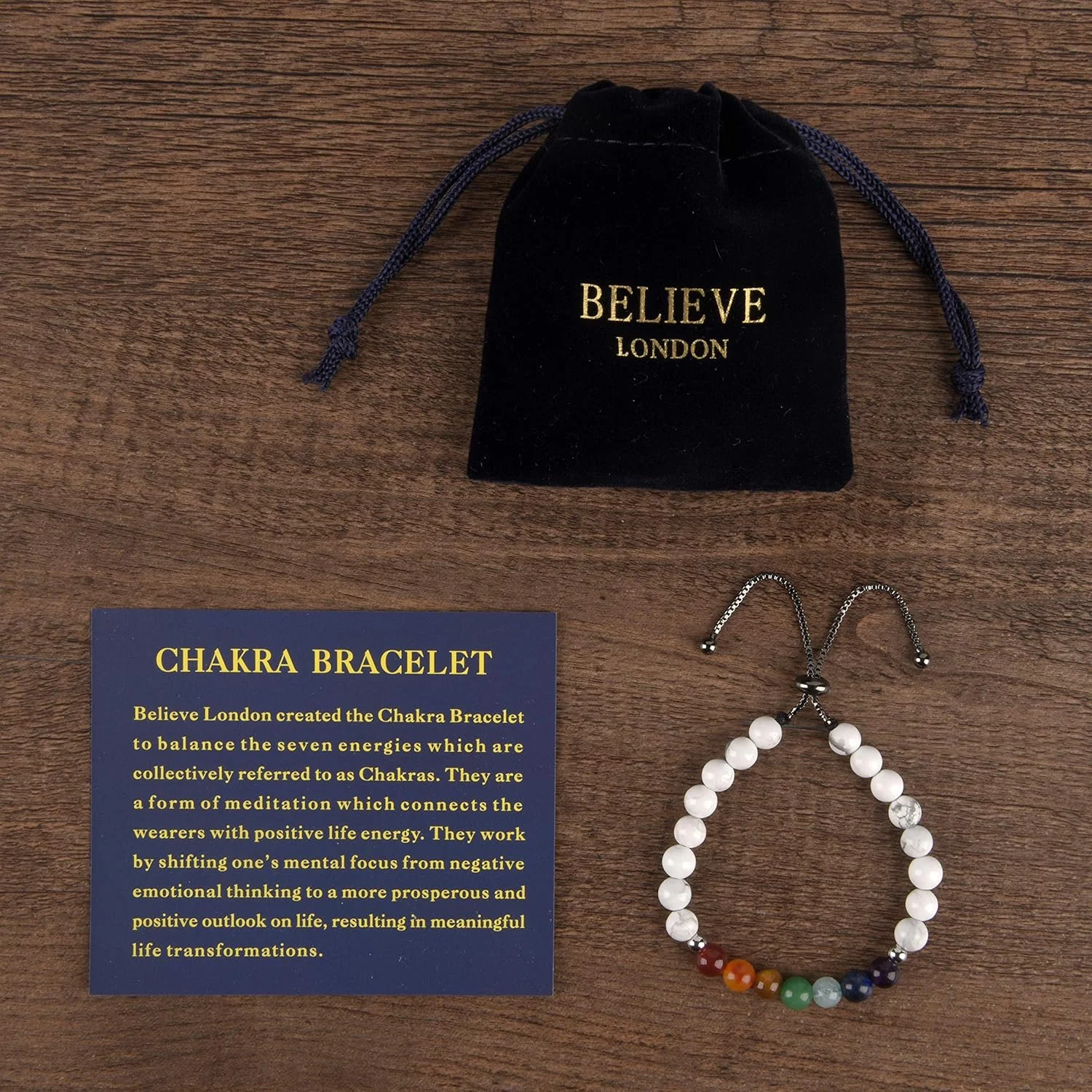 دستبند سنگ های قیمتی چاکرا Believe London، سنگ طبیعی کریستالی برای کاهش استرس، یوگا و رایحه درمانی
