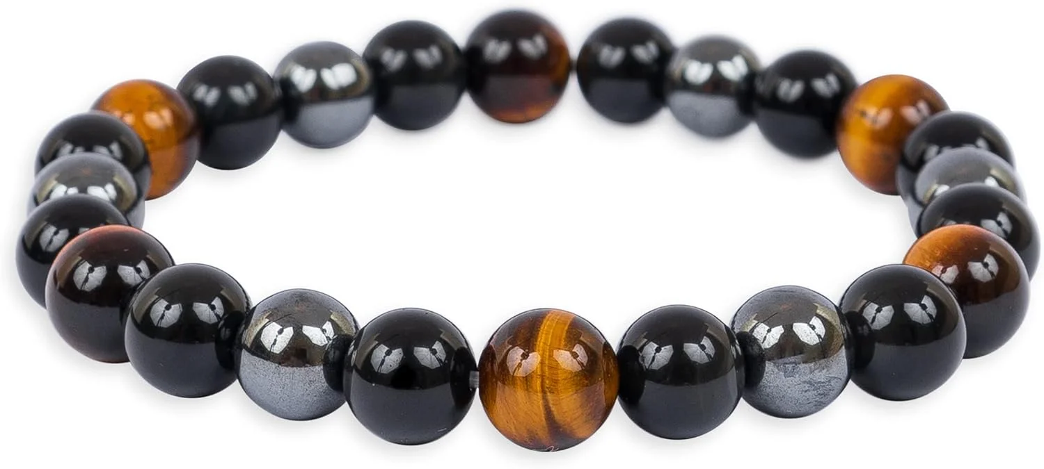دستبند ذن جاذبه با محافظت سه گانه - چشم ببر، ابسیدین سیاه، هماتیت | تمام سنگ های موجود در دستبندهای ما طبیعی هستند