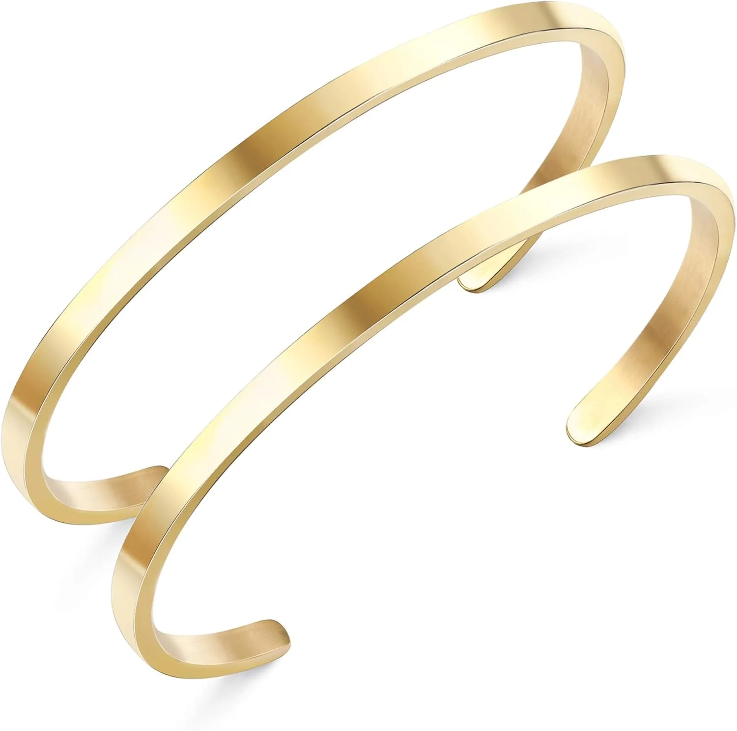 بسته دو عددی دستبند النگویی باریک طلایی برای آقا و خانم روکش طلای 18 عیار طرح بافته شده، دستبندهای ظریف و ساده قابل تنظیم برای زنان، مردان و زوج ها، هدیه روز ولنتاین