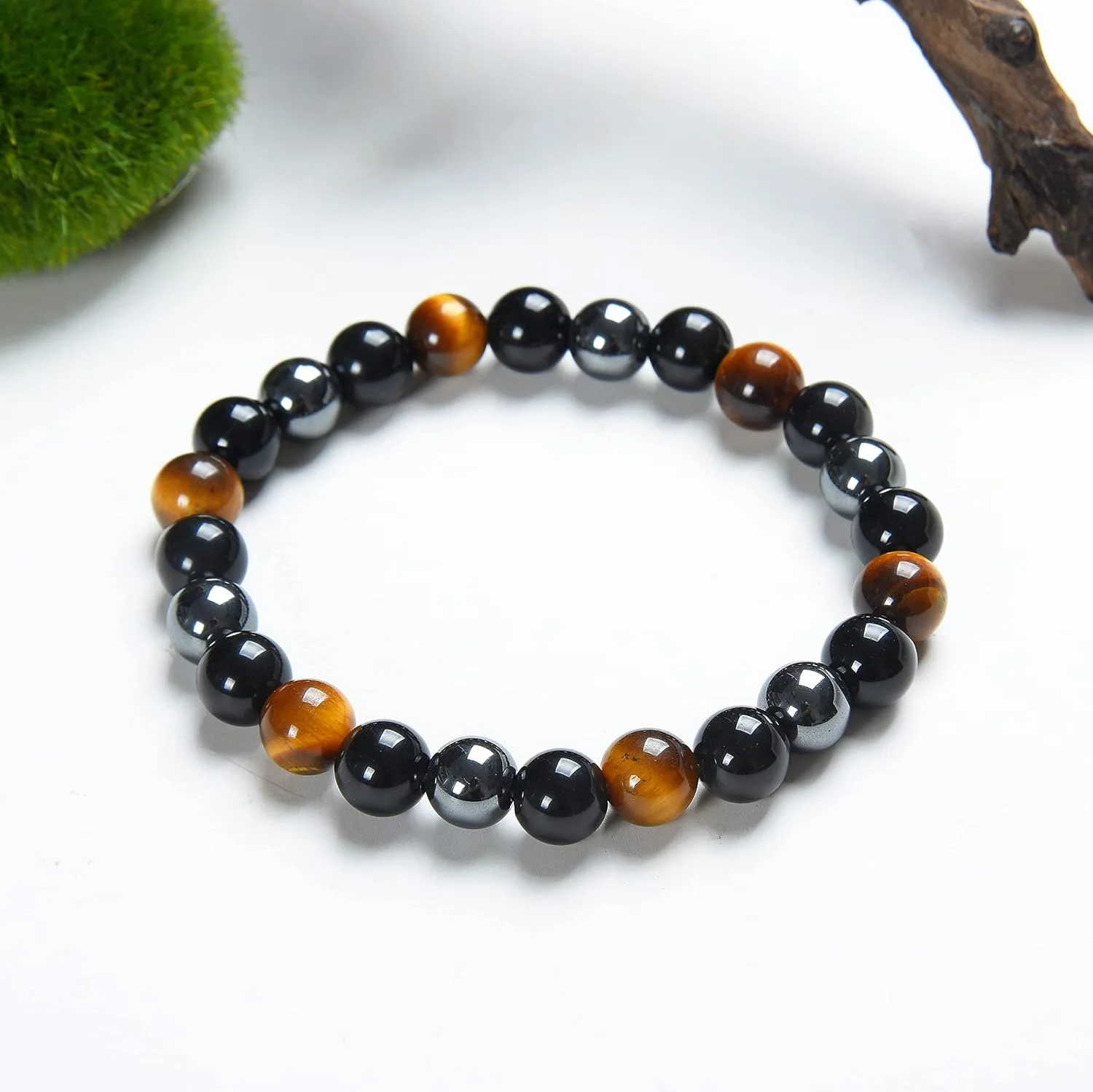 دستبند ذن جاذبه با محافظت سه گانه - چشم ببر، ابسیدین سیاه، هماتیت | تمام سنگ های موجود در دستبندهای ما طبیعی هستند