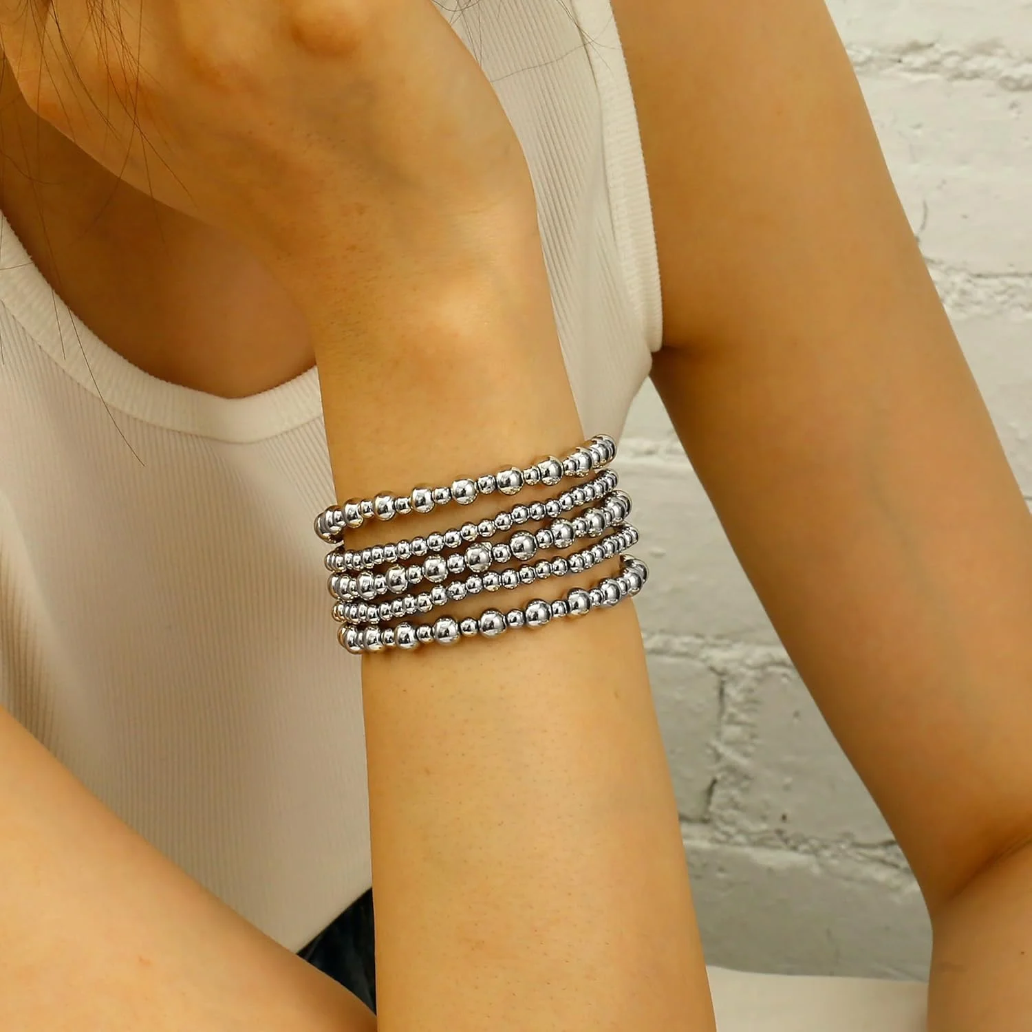 دستبند مهره ای طلایی Badu برای زنان، روکش طلای 14 عیار، دستبند توپی مهره ای کشسان و الاستیک، ضد حساسیت، بوهمی، قابل انباشت