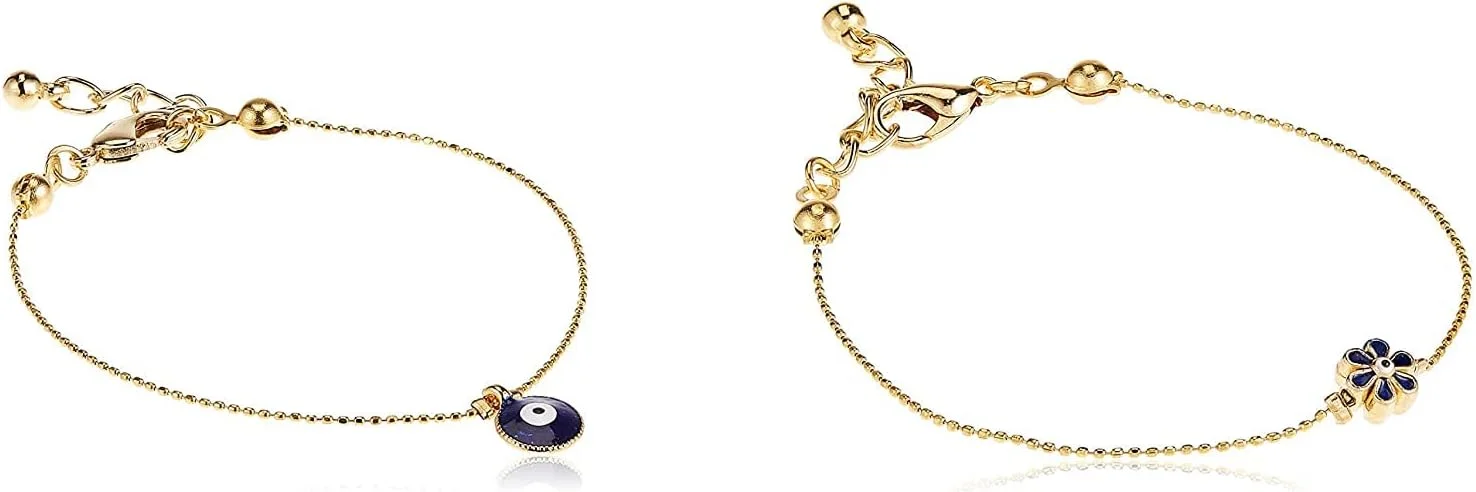 ست دستبند زنانه آلوان روکش طلا شامل 2 عدد با طرح چشم نظر و گل - EE3476FLEYE