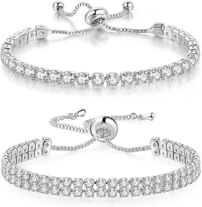 دستبند تنیس زنانه آزون - روکش طلای سفید با زیرکونیا درجه AAA+ - زنجیر کشویی ظریف قابل تنظیم برای عروسی، هدیه، استفاده روزمره - جواهرات نقره ای فشن