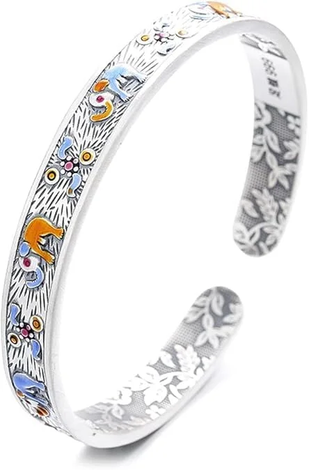 دستبند النگویی فیل نقره استرلینگ 999 آزونه - دستبند باز قابل تنظیم برای زنان و مردان، جواهرات مد ساده | هدیه ای عالی برای روز مادر و روز ولنتاین برای مادر و همسر، دوستداران جواهرات نقره ای (خاکستری)