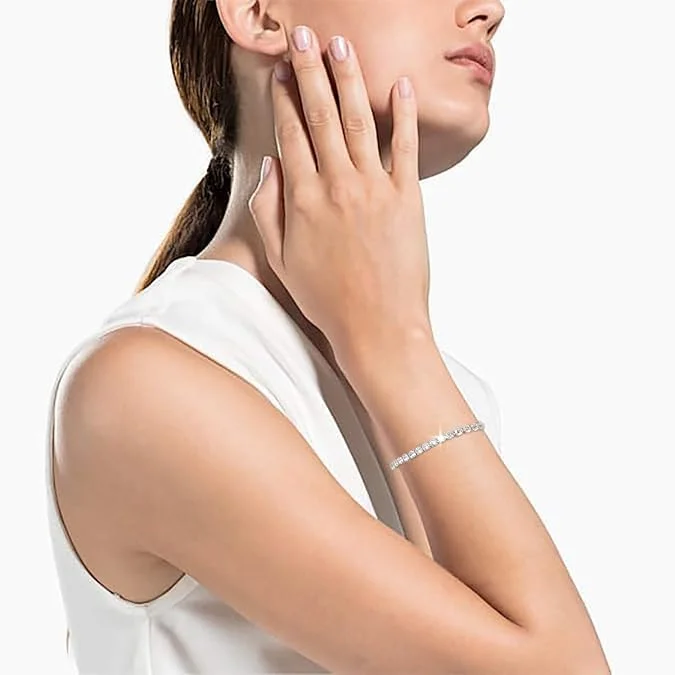 دستبند تنیس زنانه آزون - روکش طلای سفید با زیرکونیا درجه AAA+ - زنجیر کشویی ظریف قابل تنظیم برای عروسی، هدیه، استفاده روزمره - جواهرات نقره ای فشن