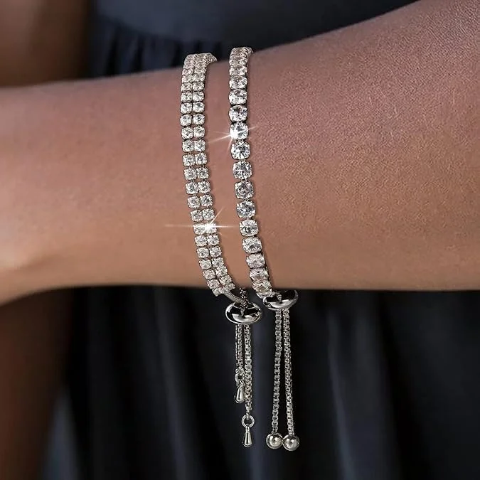 دستبند تنیس زنانه آزون - روکش طلای سفید با زیرکونیا درجه AAA+ - زنجیر کشویی ظریف قابل تنظیم برای عروسی، هدیه، استفاده روزمره - جواهرات نقره ای فشن