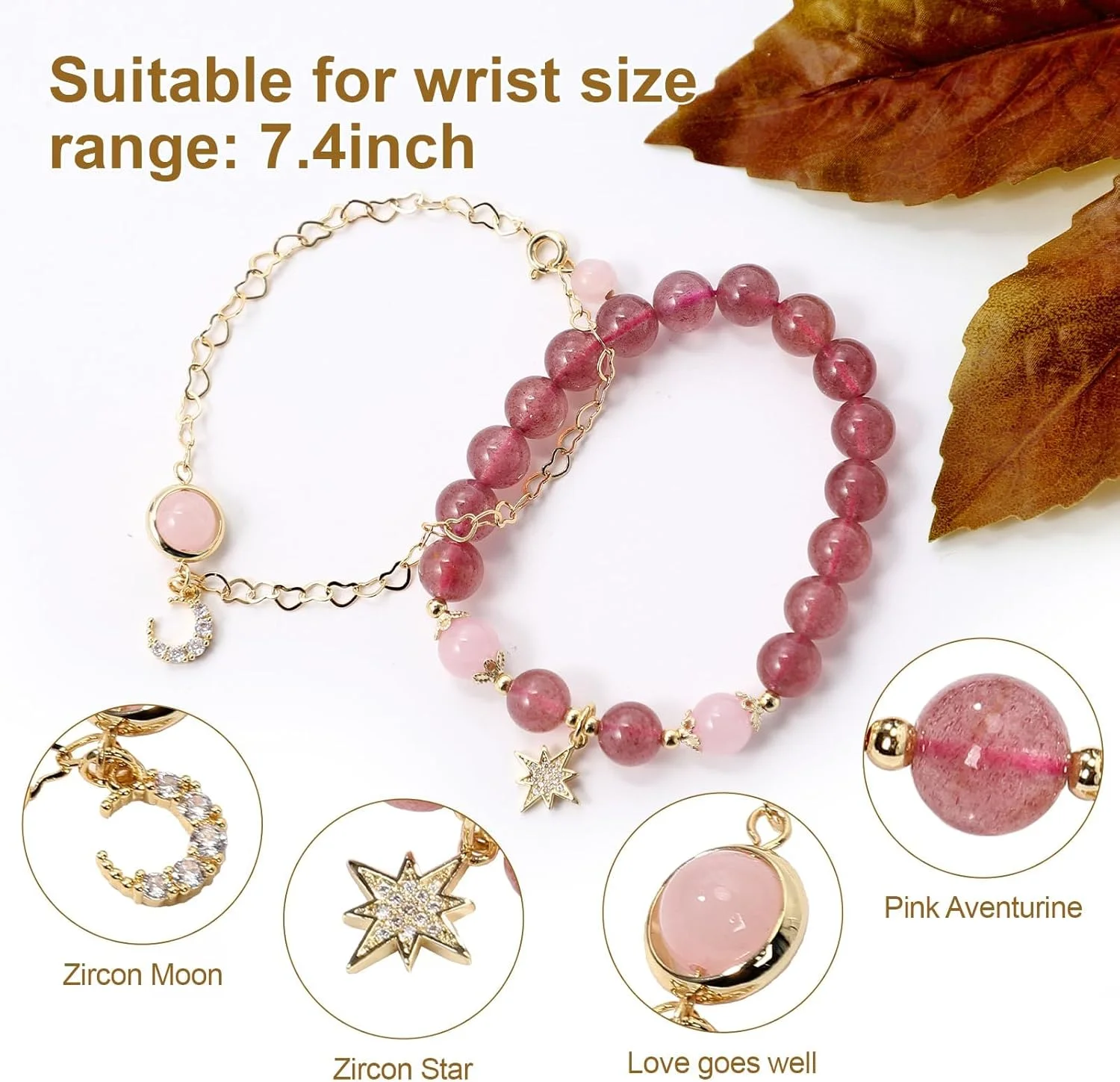 دستبند کریستالی صورتی زنانه آزونه با طرح ستاره و ماه - زیورآلات شیک به سبک INS، هدیه ای ظریف و مد روز برای بانوان