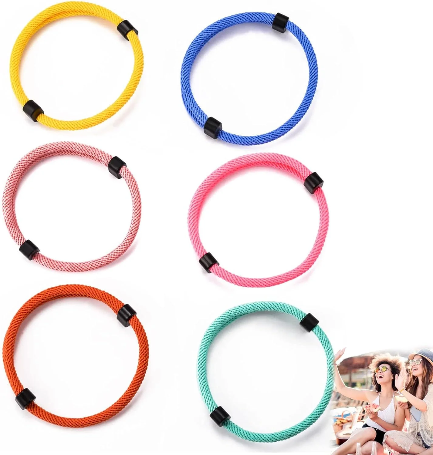 ست 6 عددی دستبند طنابی بافتنی دریایی آزونی، رنگارنگ، مناسب مردان و زنان، ضد آب، قابل تنظیم، دستبند طنابی دوستی بافته شده، دست ساز، طنابی دریایی با گره فلزی