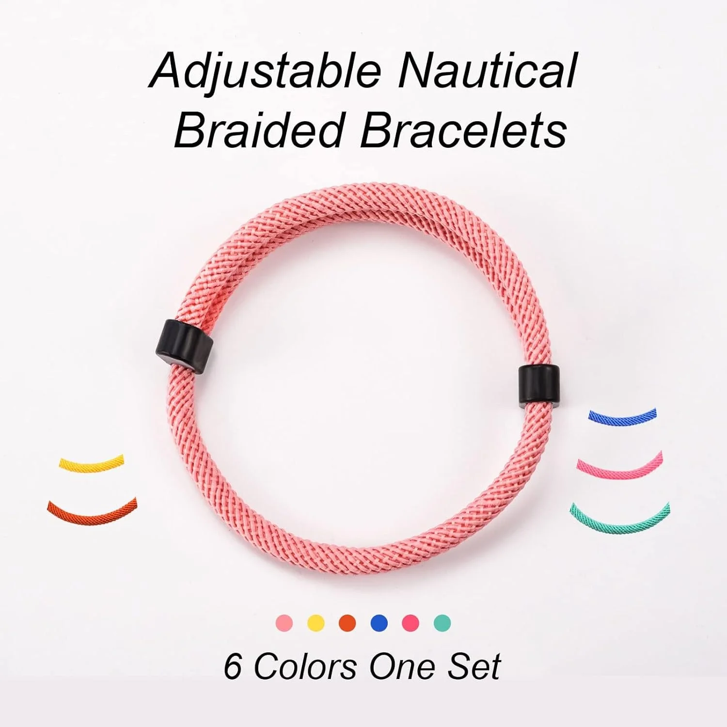 ست 6 عددی دستبند طنابی بافتنی دریایی آزونی، رنگارنگ، مناسب مردان و زنان، ضد آب، قابل تنظیم، دستبند طنابی دوستی بافته شده، دست ساز، طنابی دریایی با گره فلزی