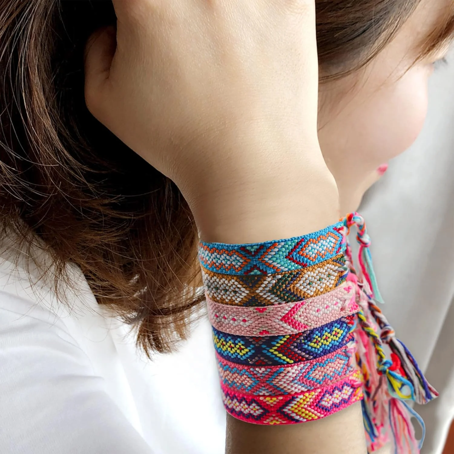 آزونی، ۱۲ عدد دستبند دوستی بافت نپال، دست ساز، بند بافته شده، قابل تنظیم، عمده، برای زنان، کودکان و دختران، ۱، ۱