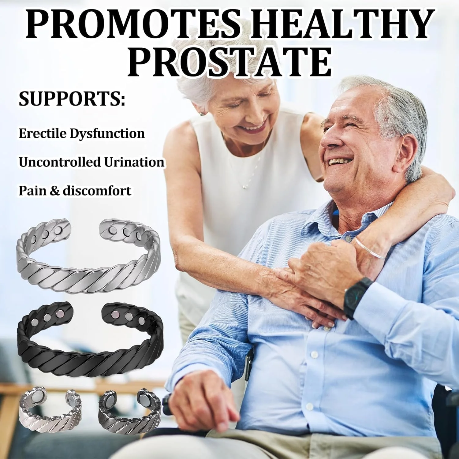 دستبند مسی مغناطیسی زنانه و مردانه Azonee، طراحی قابل تنظیم با 2 آهنربای قوی، ست دستبند و انگشتر میدان مغناطیسی شیک (2 رنگ، 2 دستبند + 2 انگشتر) برای مزایا