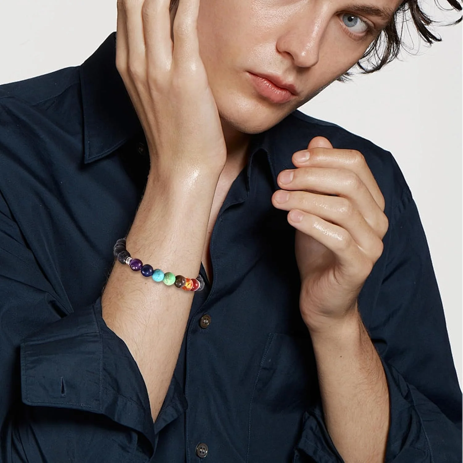 دستبند سنگهای قیمتی طبیعی آزونه، دستبند یوگا با مهره های 8 میلی متری، دستبند مهره ای سنگی دست ساز، دستبند مهره های کریستالی الاستیک، جواهرات یوگا، هدیه برای مردان و زنان