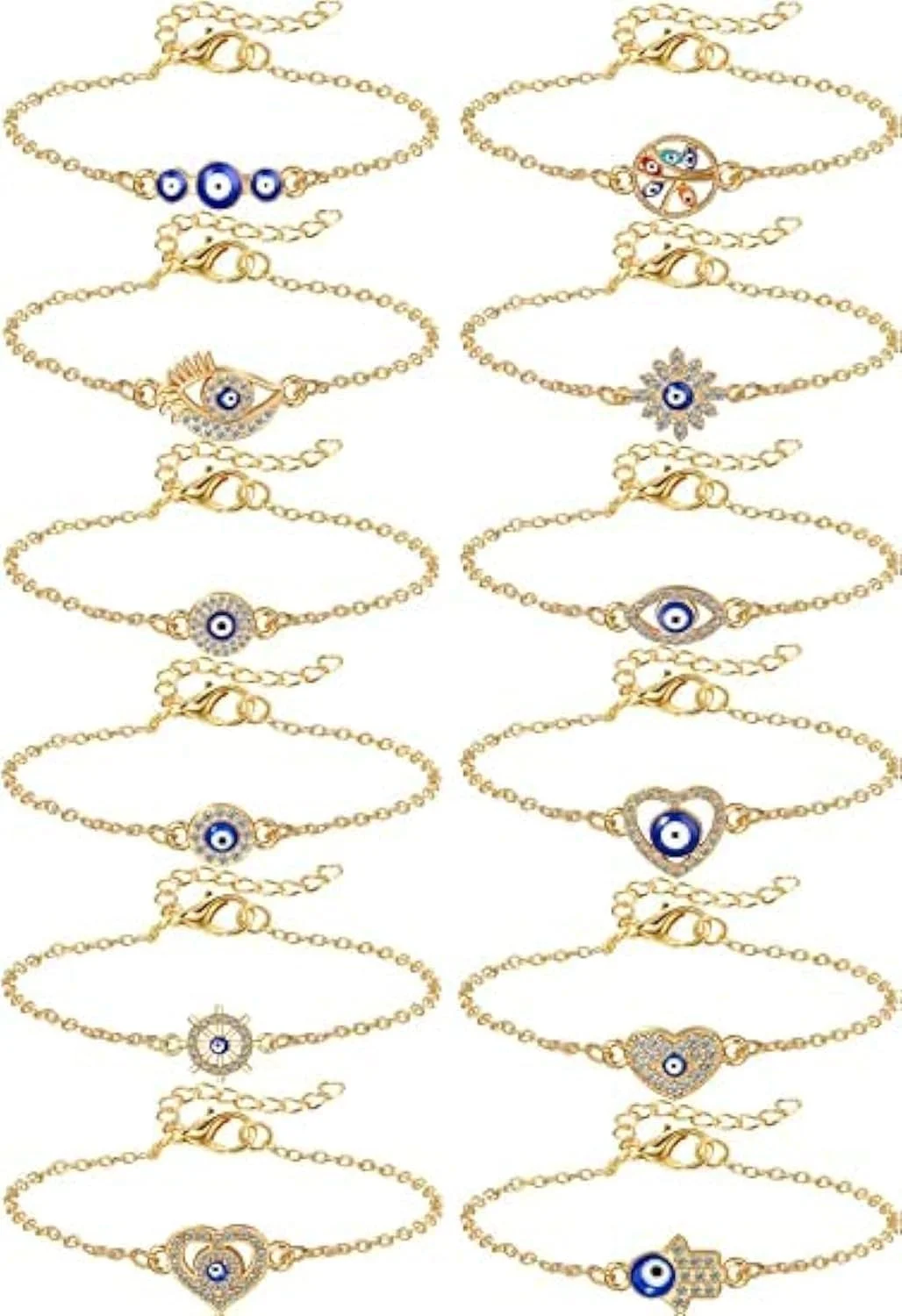 دستبند چشم نظر آزونه، 12 عدد دستبند چشم نظر طلایی برای زنان، جواهرات چشم نظر، دستبند زنجیری قابل تنظیم، هدیه عروسی برای زنان، مردان و دختران