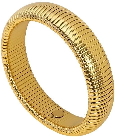 دستبند النگویی طلایی ضخیم Azonee برای زنان، جواهرات استیل ضد زنگ کششی زنجیره ای برای زنان، دستبند النگویی پهن و انعطاف پذیر طلایی، 10 میلی متر