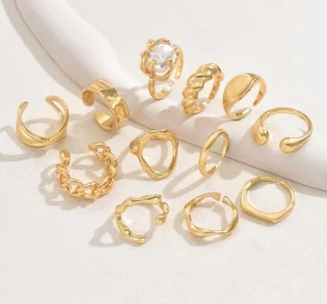 دستبند النگویی طلایی Azonee برای زنان و نوجوانان - دستبند کاف پیچی قابل تنظیم و مدرن | ضد آب، دستبند با طرح موج نامنظم، دستبند استک ضد لک، هدیه جواهرات ایده آل