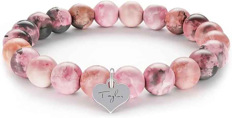 دستبند زنانه، دستبند مهره سنگی صورتی برای دختران زنانه، هدیه طرفداران دستبند دوستی