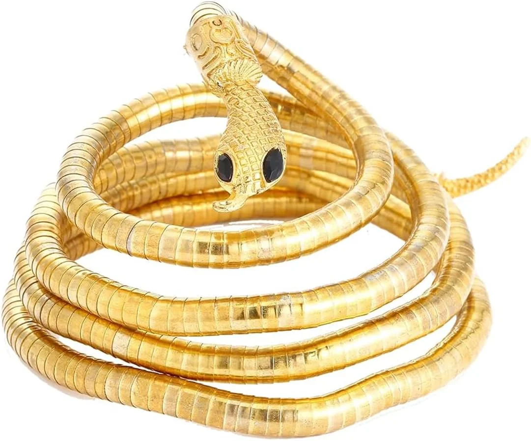 دستبند بازویی و مچی طرح مار منعطف فلزی، 90 سانتی‌متر، گردنبند شیک طلایی، قابل استفاده به عنوان گردنبند و دستبند، زیورآلات مد روز زنانه