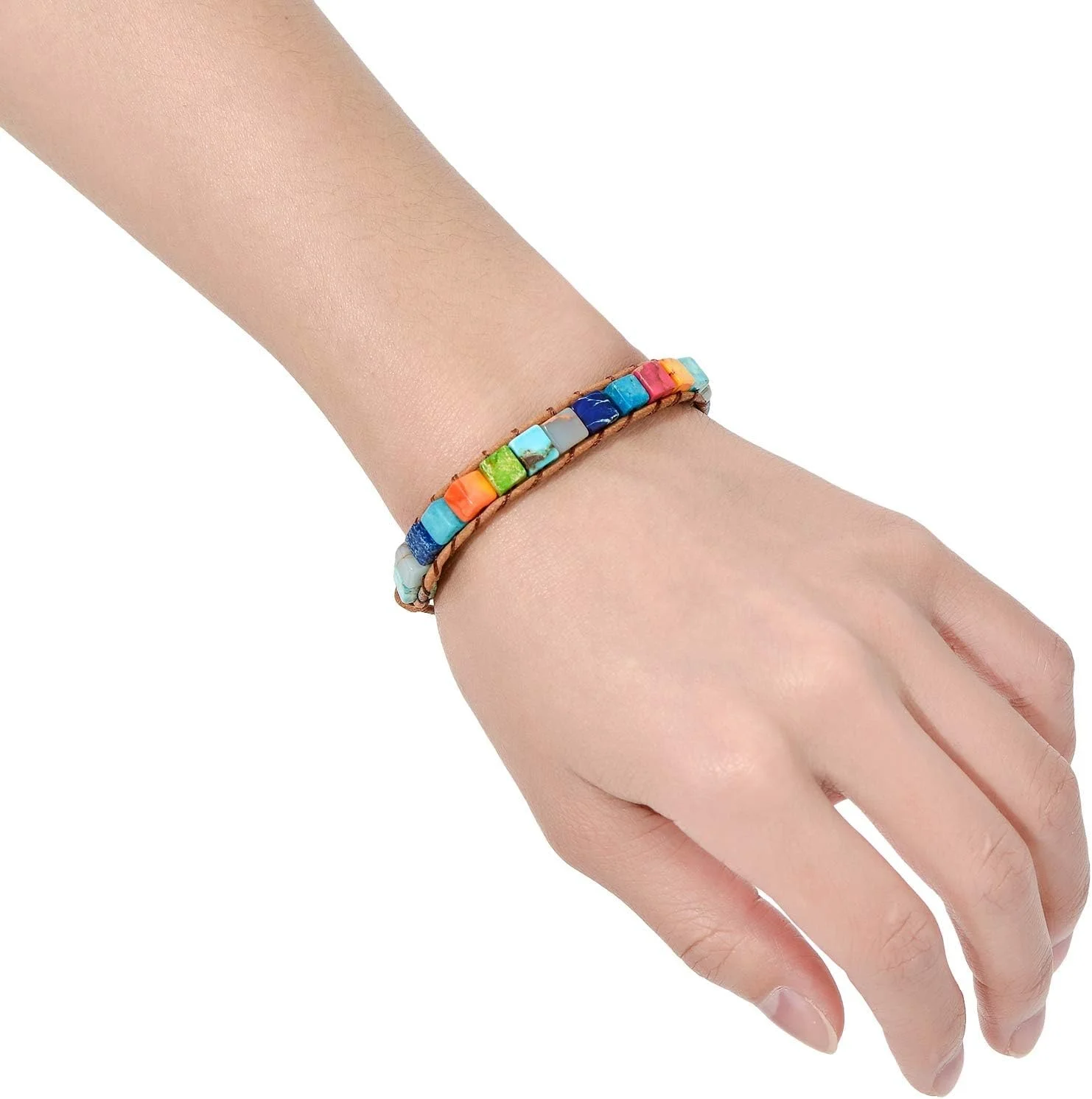 دستبند هفت چاکرا NALACAL زنانه با سنگ های طبیعی، دستبند مهره ای چرمی، جواهرات دوستی بوهو زنانه مردانه