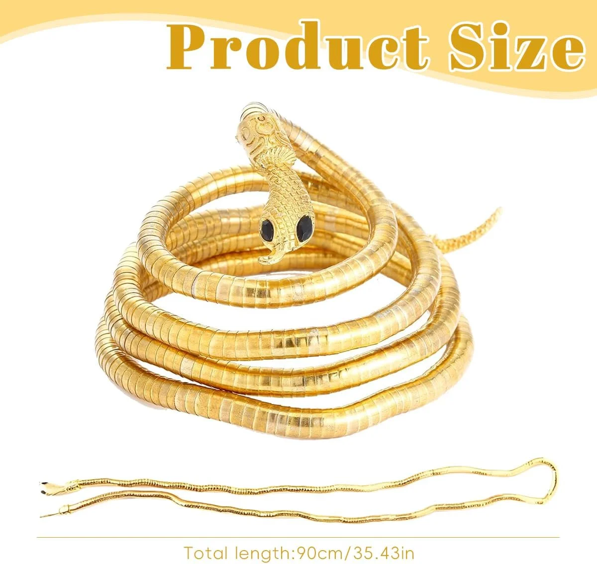 دستبند بازویی و مچی طرح مار منعطف فلزی، 90 سانتی‌متر، گردنبند شیک طلایی، قابل استفاده به عنوان گردنبند و دستبند، زیورآلات مد روز زنانه