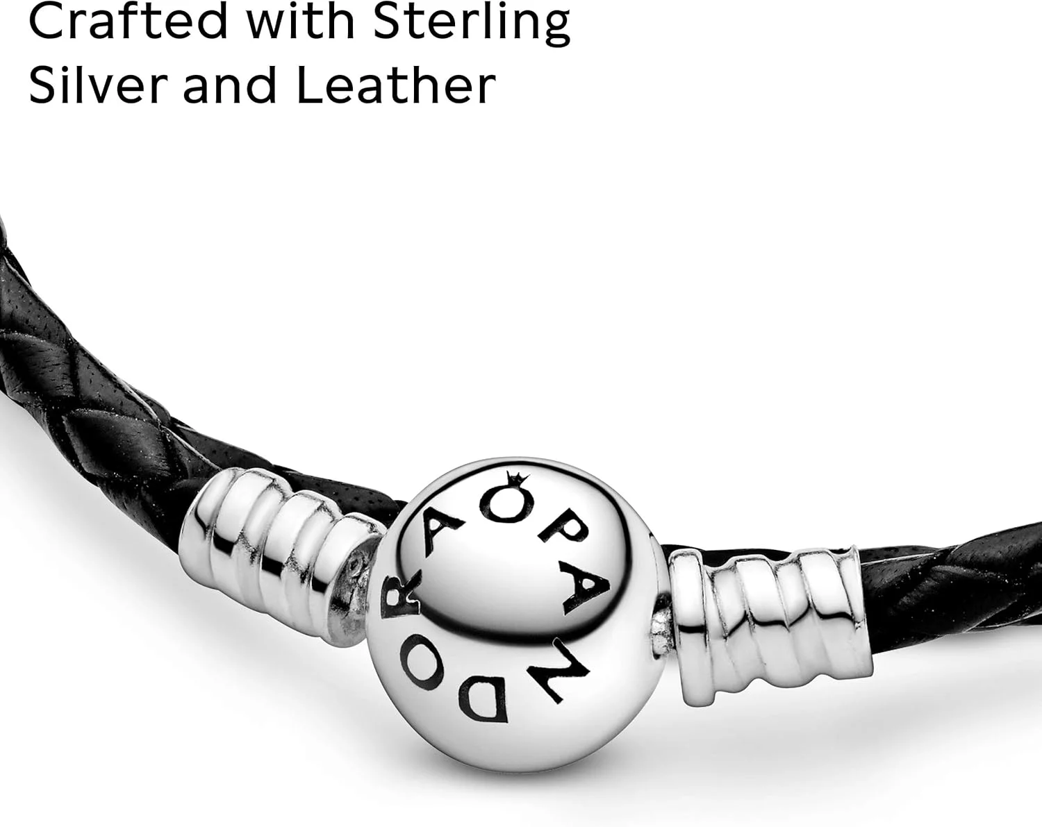 دستبند چرمی مشکی پاندورا با آویز نقره استرلینگ