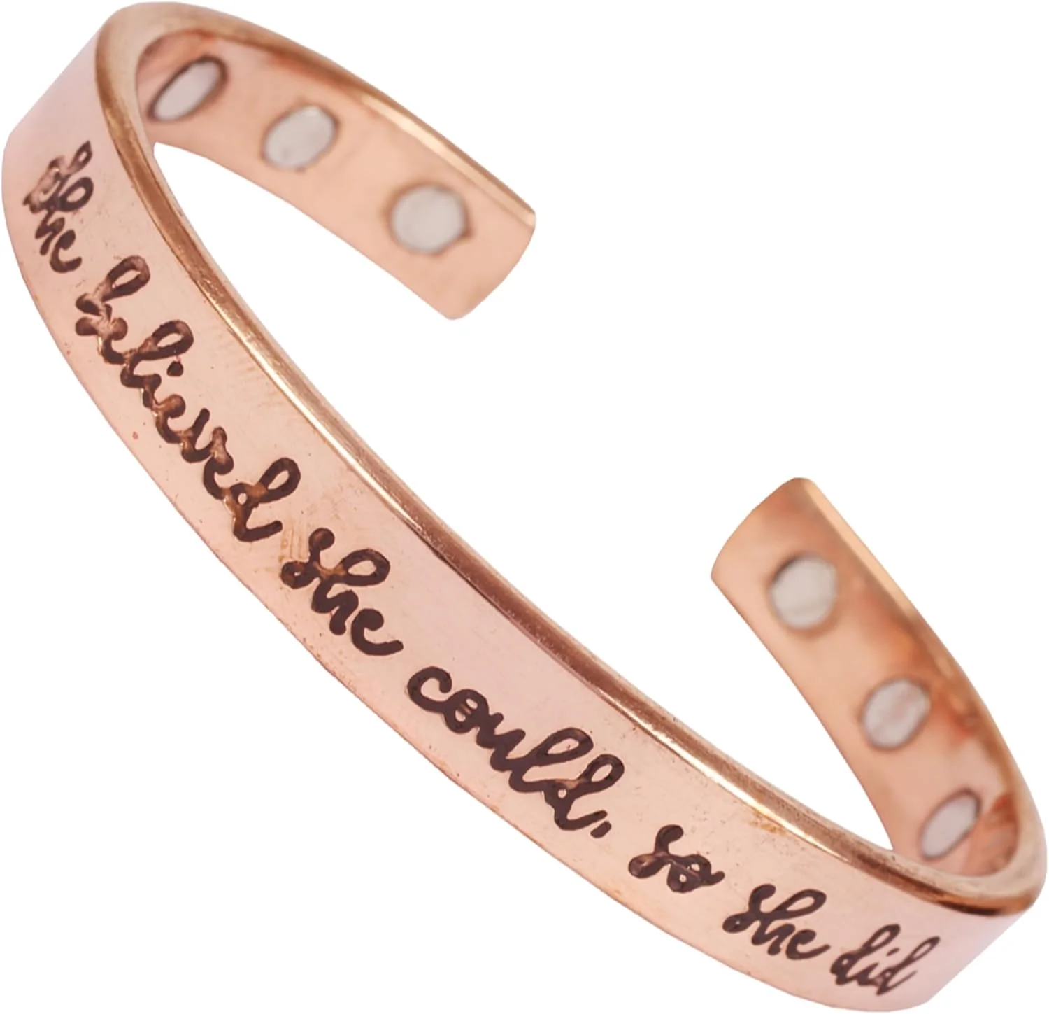 دستبندهای مسی الهام بخش تاچ استون با حکاکی مغناطیسی برای دختران نوجوان/زنان - جواهرات شخصی سازی شده هدیه برای بهترین دوست/مادر/دختر/خواهر - در یک جعبه هدیه زیبا "او باور داشت که می تواند پس انجامش داد"