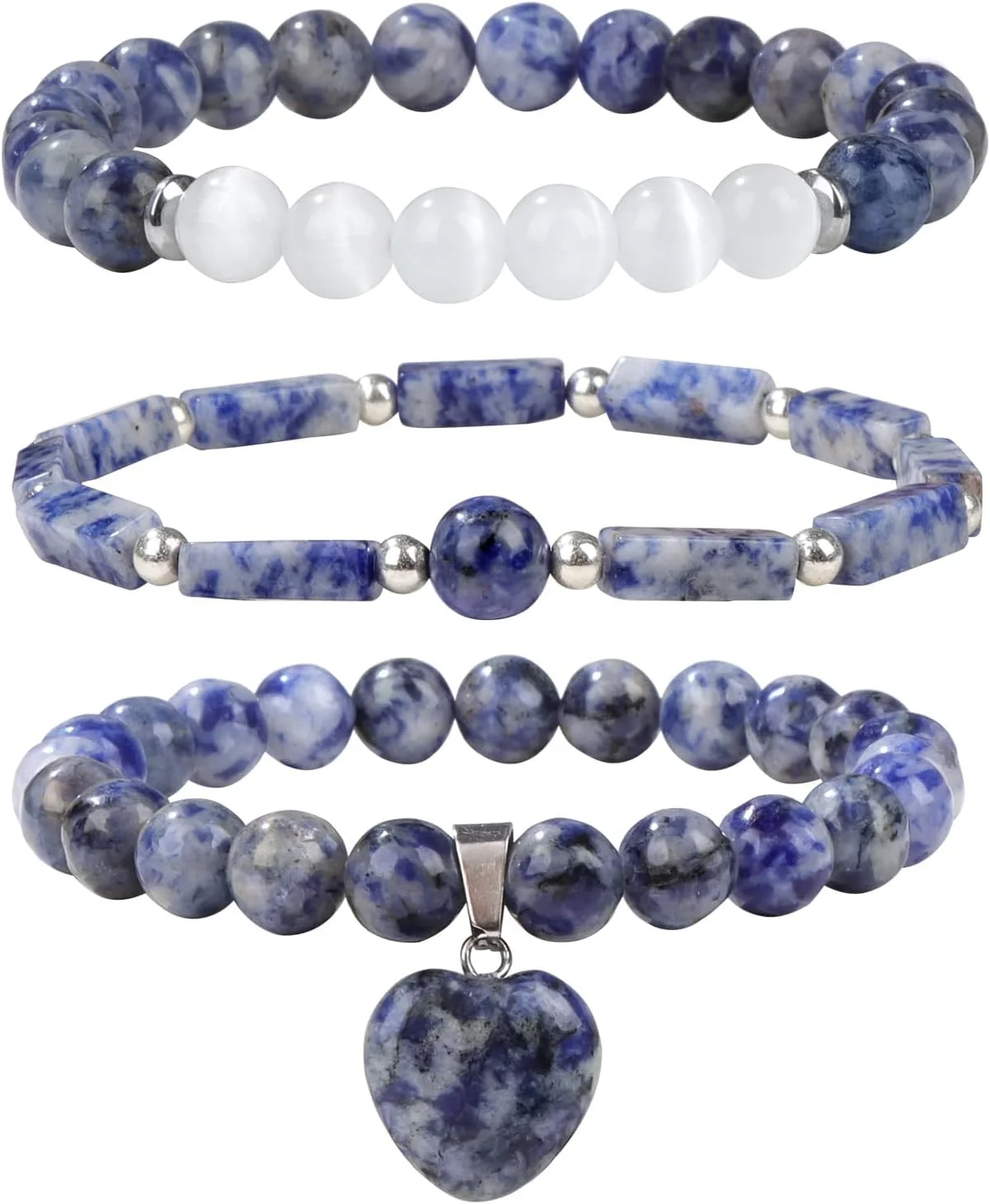 دستبند زنانه TERRIFI، دستبند سنگ های قیمتی آمیتیست و مون استون طبیعی، دستبند آویز قلب برای کاهش استرس، جواهرات بنفش دست ساز هدیه برای زنان (3 عدد)