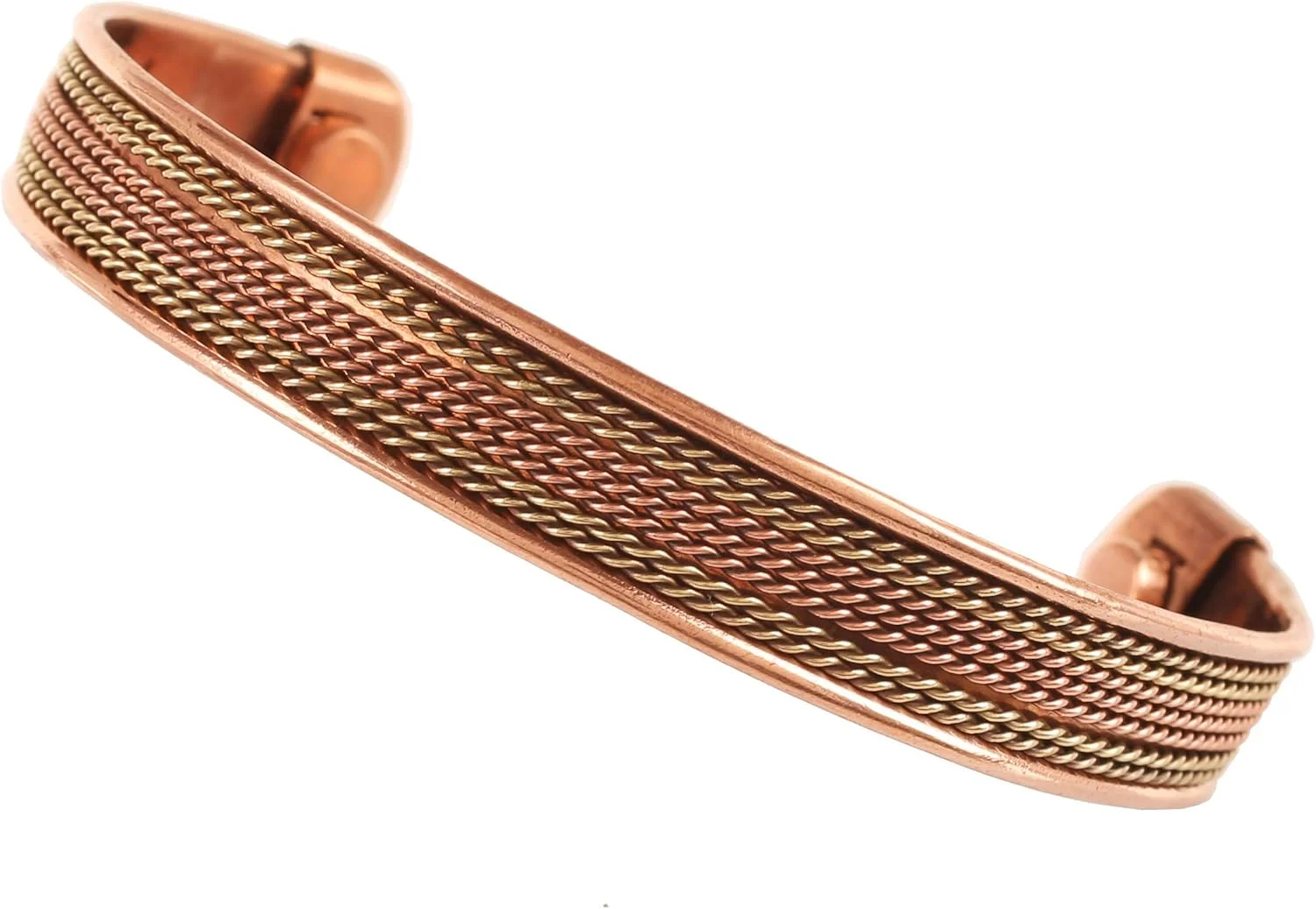 دستبند مسی تاچ استون، دست ساز، مغناطیسی، با سیم های مارپیچ سبک تبتی، ظرافت مینیمالیستی، مس خالص، دو رنگ