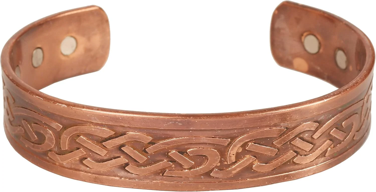 دستبند مسی مغناطیسی دست ساز تاچ استون. دست ساز با مس خالص ضخیم و حکاکی شده به سبک تبتی، جواهرات مسی خالص برای زنان و مردان. طرح سلتیک جادویی.
