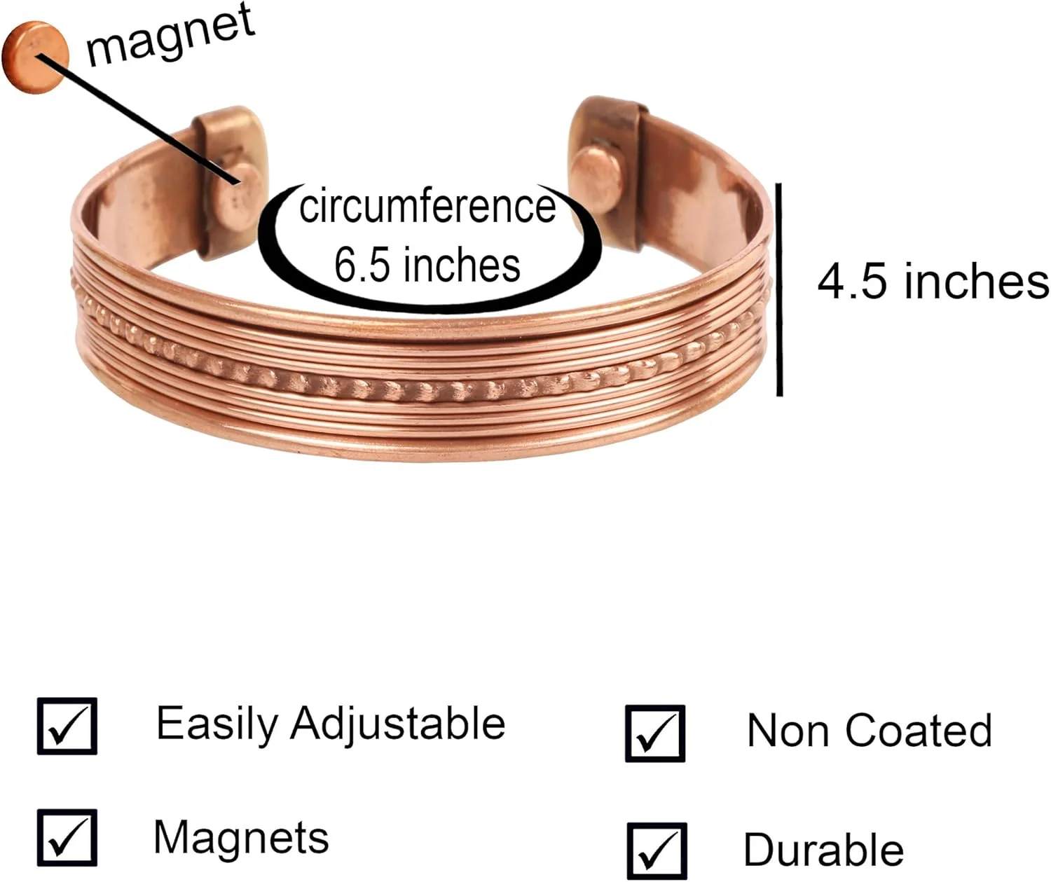 دستبند مسی دست ساز تاچ استون، دست ساز با مس خالص و ضخیم، طرح مارپیچ چشم نواز به سبک تبتی، ظرافت مینیمالیستی، دستبند مسی خالص دو رنگ.