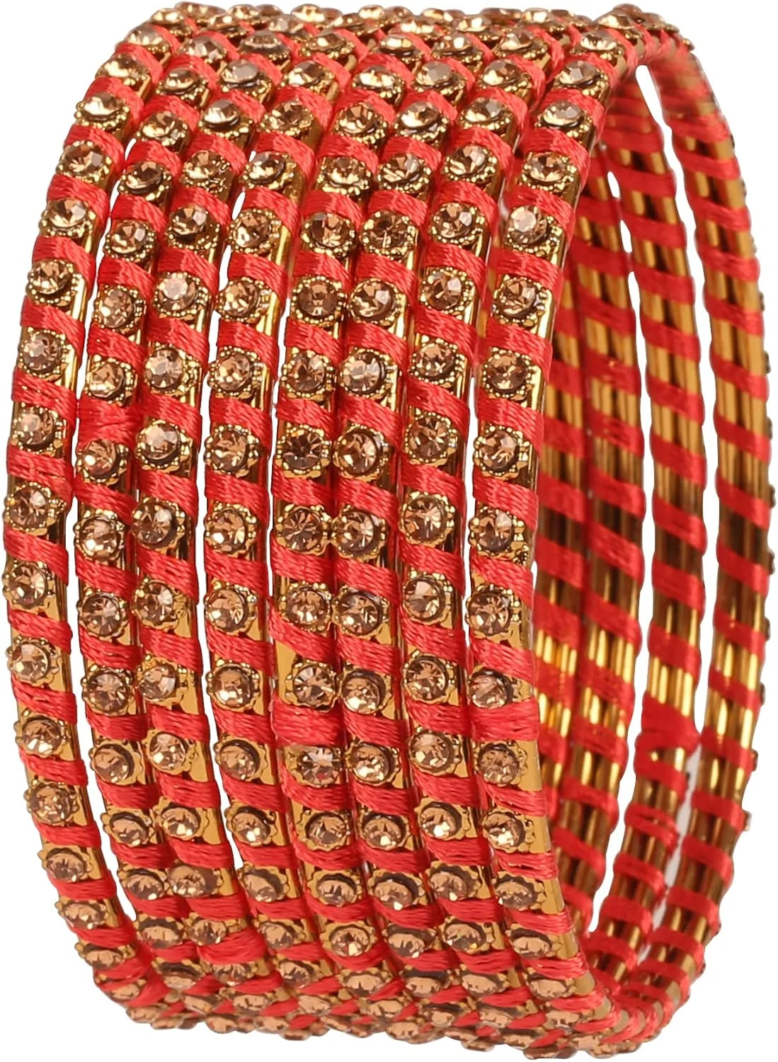 دستبند النگویی ابریشمی تاچ استون، مجموعه جواهرات طراح راجستانی با نگین های درخشان، ست 8 عددی زنانه