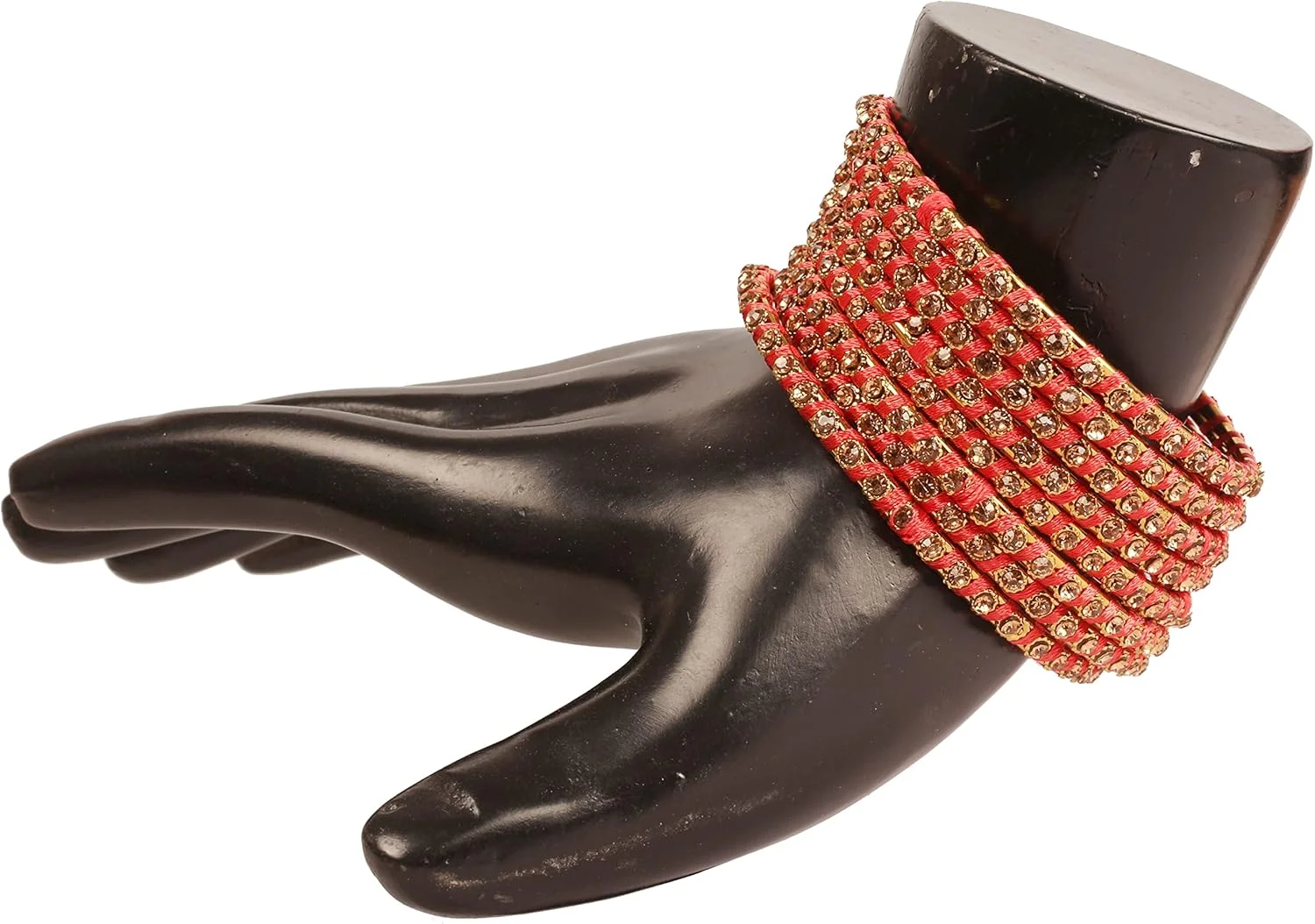 دستبند النگویی ابریشمی تاچ استون، مجموعه جواهرات طراح راجستانی با نگین های درخشان، ست 8 عددی زنانه