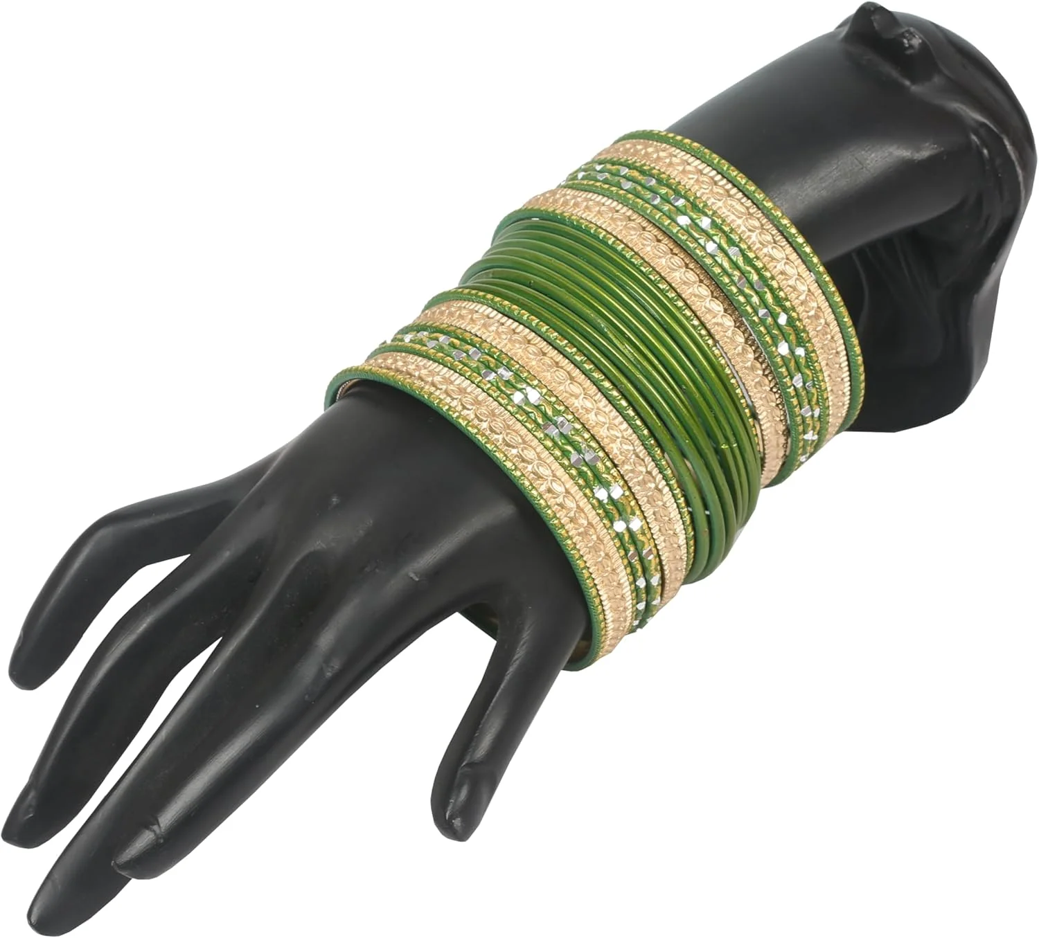 دستبند النگویی تاچ استون، مجموعه 24 عددی، طرح هندی بالیوودی، آلیاژ فلزی بافت دار، زیورآلات رنگی طراح دار، سایز بزرگ، ست دستبند النگویی 24 عددی، رنگ طلایی، مخصوص بانوان