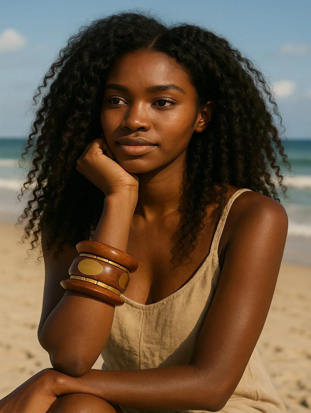 دستبند النگویی زنانه تاچ استون، طرح های متنوع برنجی و چوبی، طلایی