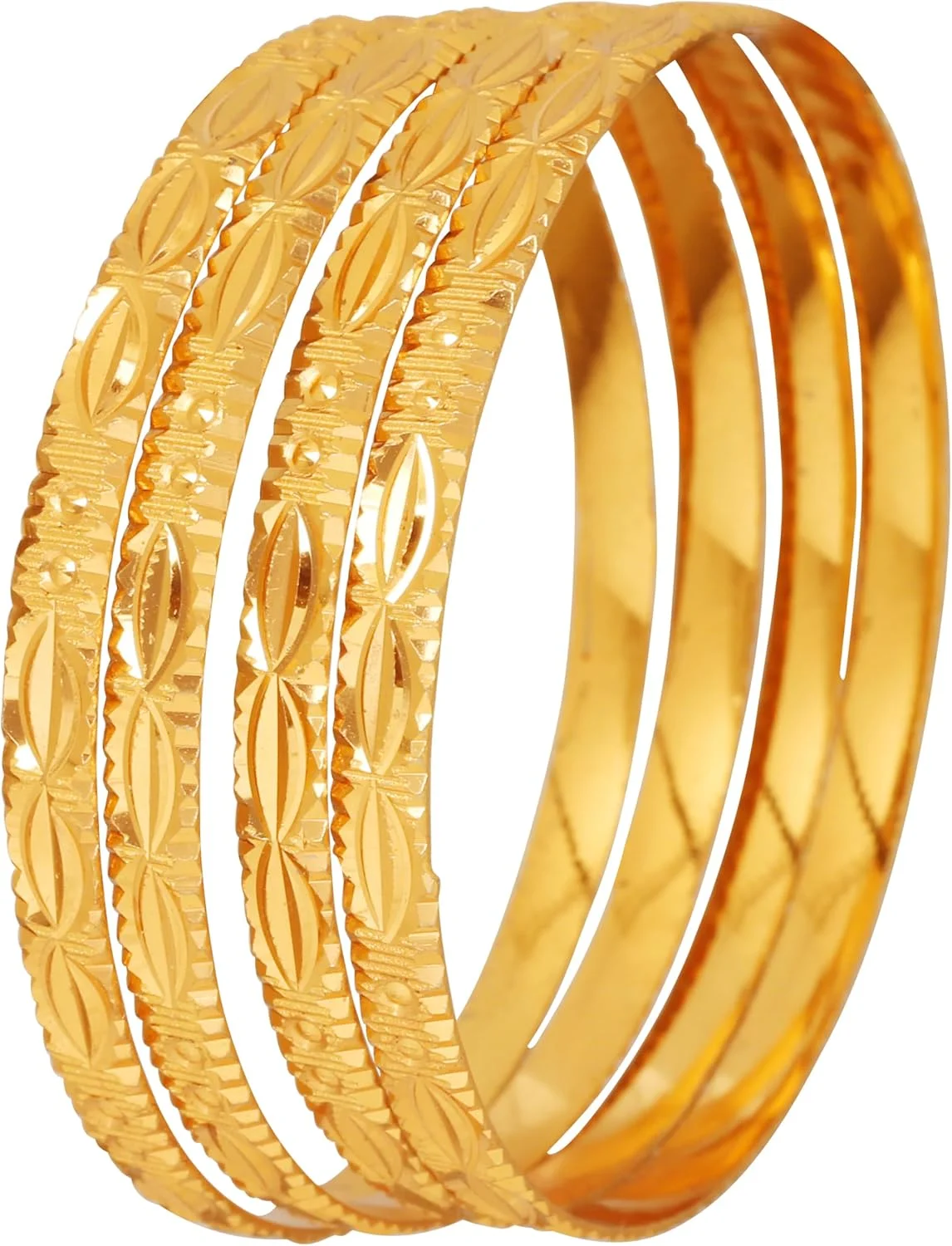 دستبند النگویی جدید تاچ استون "مجموعه النگوهای طلایی"، دست ساز، سبک برش فلزی هندی بالیوودی، ست 4 عددی النگو با رنگ طلایی برای بانوان.