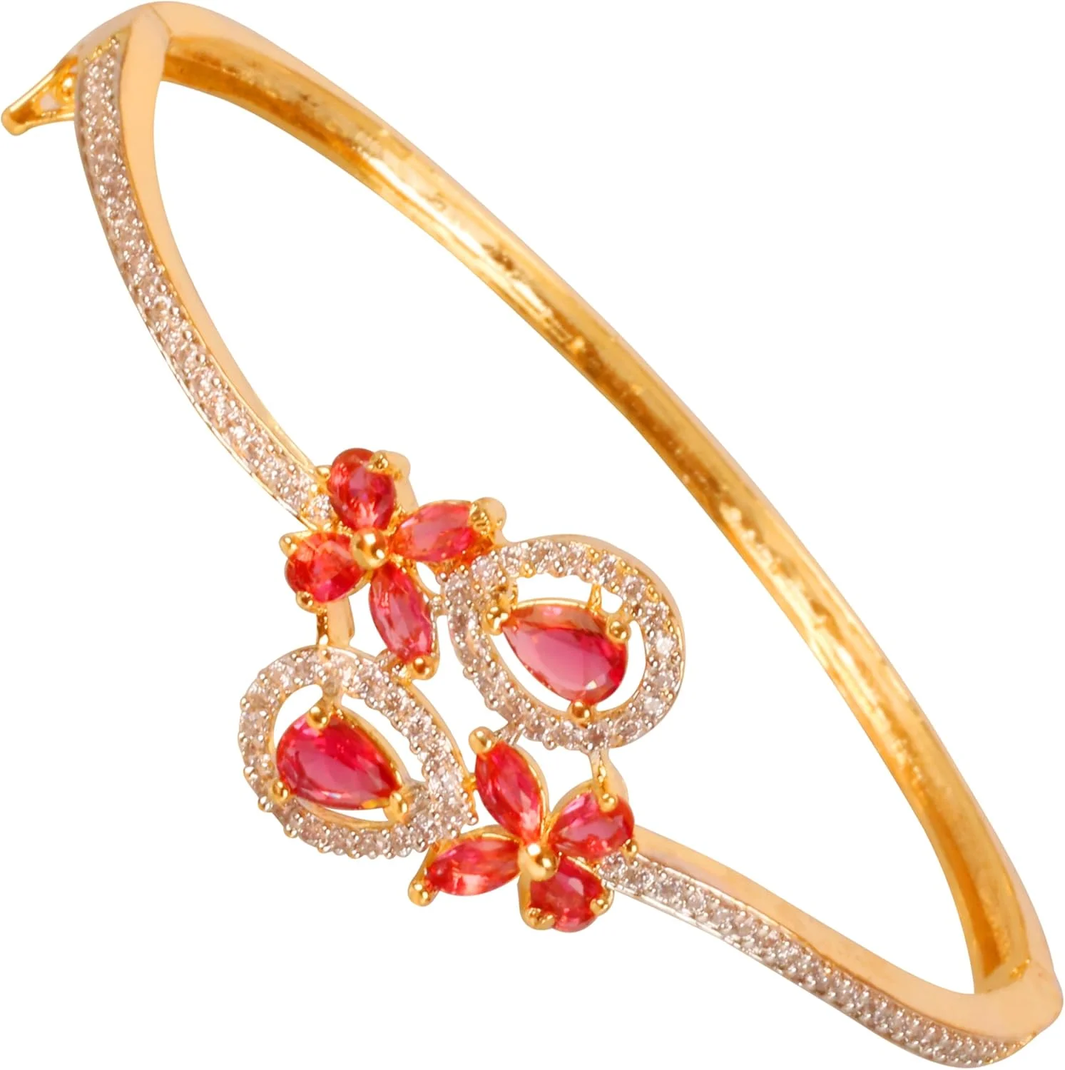 دستبند النگویی بازشو زنانه تاچ استون، طرح جواهرات هندی بالیوودی، نگین زیرکونیا، طرح پرنسس، رنگ طلایی