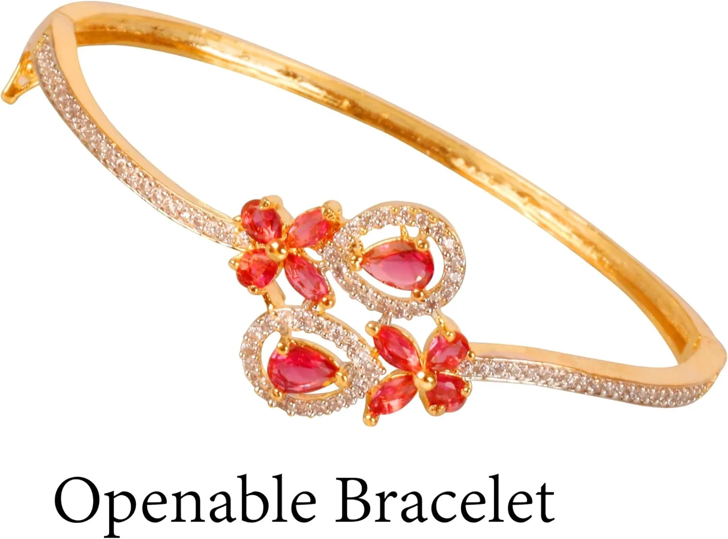 دستبند النگویی بازشو زنانه تاچ استون، طرح جواهرات هندی بالیوودی، نگین زیرکونیا، طرح پرنسس، رنگ طلایی دستبند النگویی بازشو زنانه تاچ استون، طرح جواهرات هندی بالیوودی، نگین زیرکونیا، طرح پرنسس، رنگ طلایی