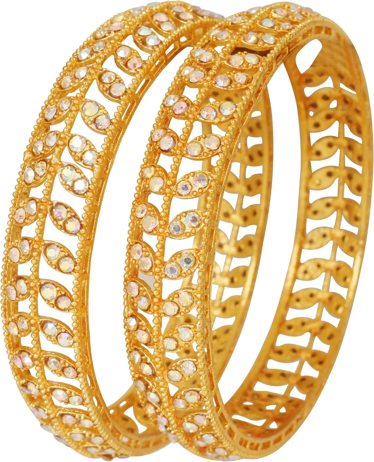 دستبند النگویی طرح گل با سنگ های رنگین کمانی بدلیجات هندی بالیوودی تاچ استون، رنگ طلایی. ست 2 عددی. مخصوص بانوان. دستبند النگویی طرح گل با سنگ های رنگین کمانی بدلیجات هندی بالیوودی تاچ استون، رنگ طلایی. ست 2 عددی. مخصوص بانوان.