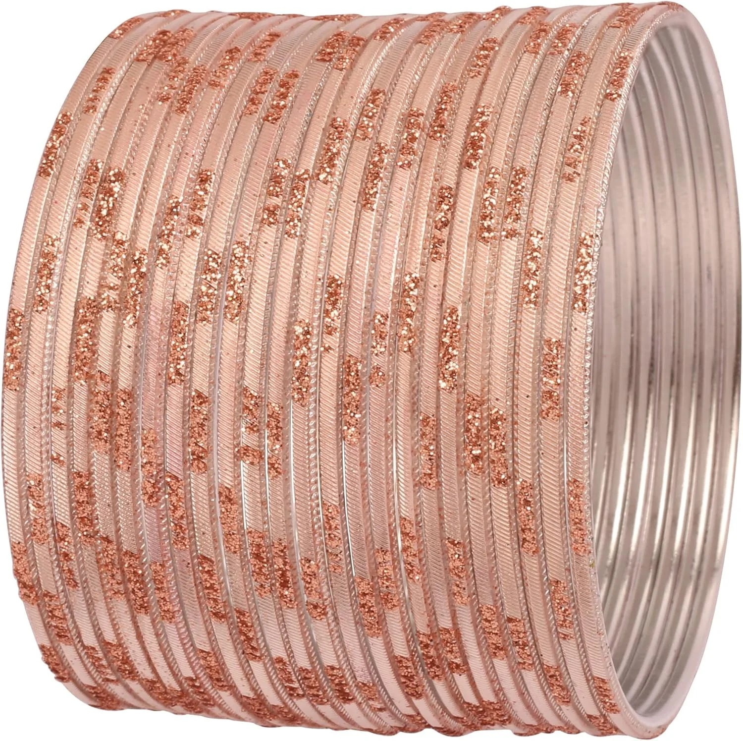 تاچ استون "مجموعه النگوهای رنگارنگ 2 دوجین" النگوهای فلزی آلیاژی هندی بالیوودی بافت دار، مجموعه دستبند النگویی 24 عددی زنانه