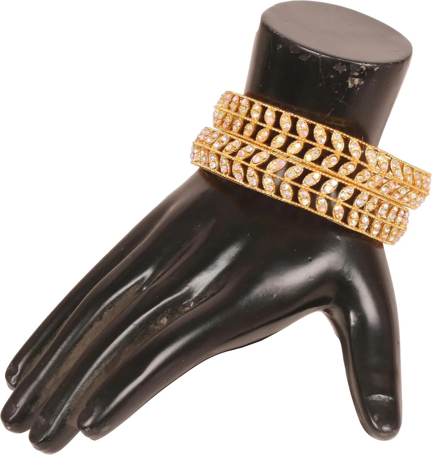 دستبند النگویی طرح گل با سنگ های رنگین کمانی بدلیجات هندی بالیوودی تاچ استون، رنگ طلایی. ست 2 عددی. مخصوص بانوان.