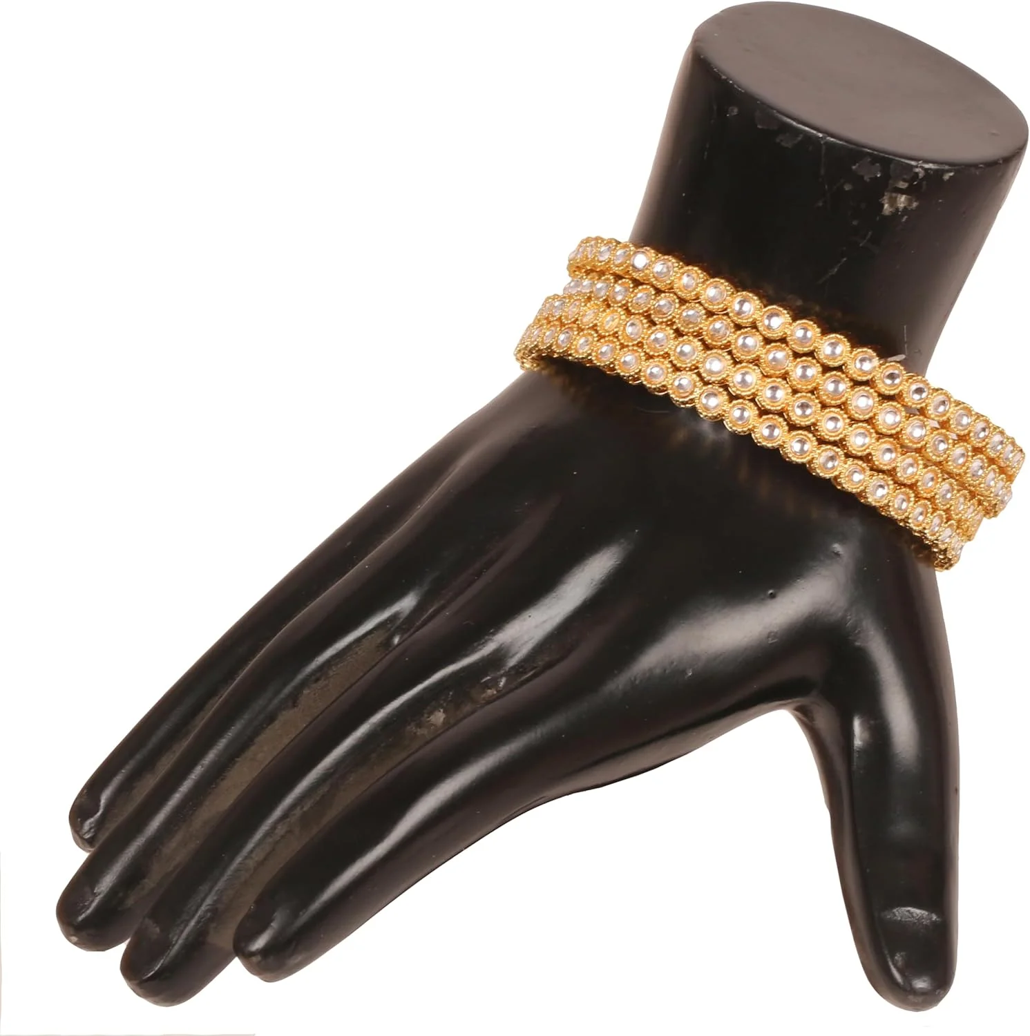 دستبند النگویی زنانه تاچ استون، طرح الهام گرفته از دوران گورکانی، کار شده با طرح های ظریف، با روکش طلایی، ست چهارتایی