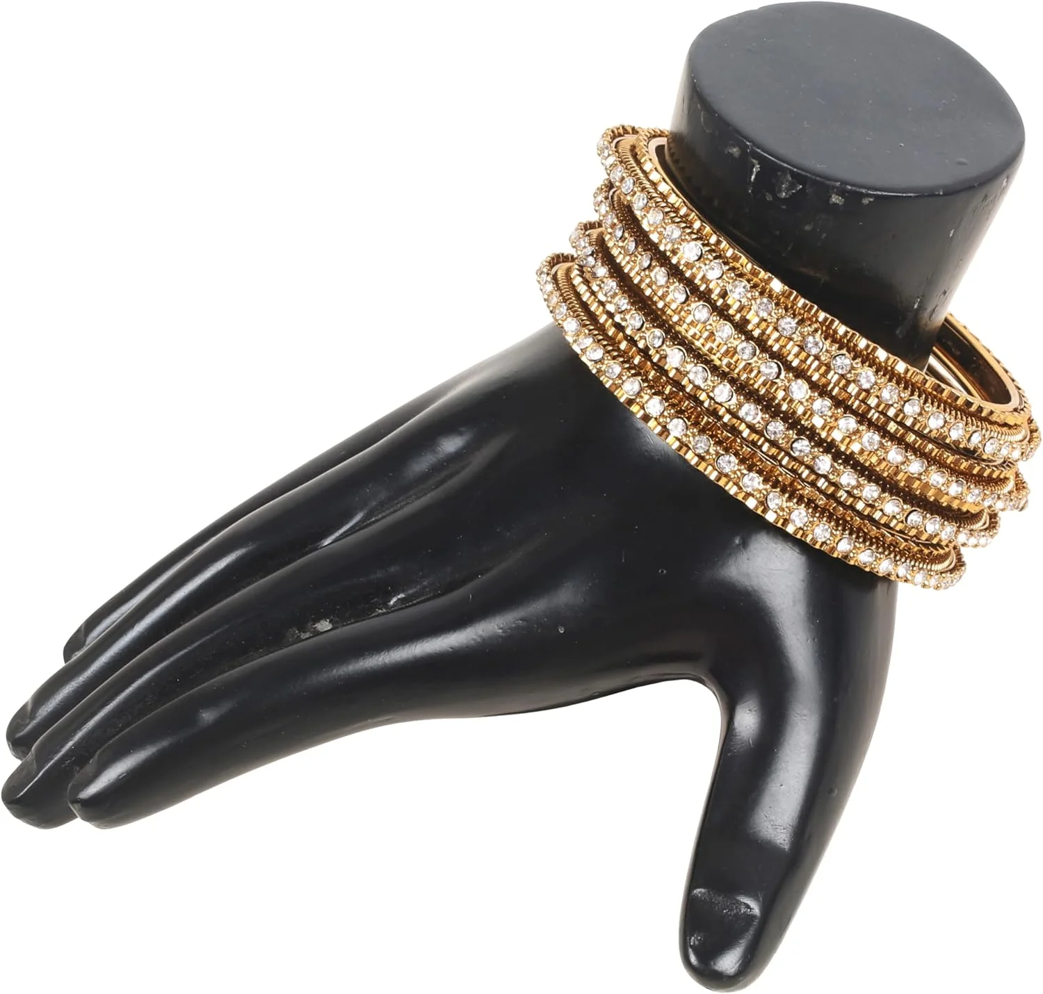 دستبند النگویی طرح زیگزاگ با نگین های درخشان - ست چهارتایی با طراحی هندی و رنگ طلایی عتیقه دستبند النگویی طرح زیگزاگ با نگین های درخشان - ست چهارتایی با طراحی هندی و رنگ طلایی عتیقه