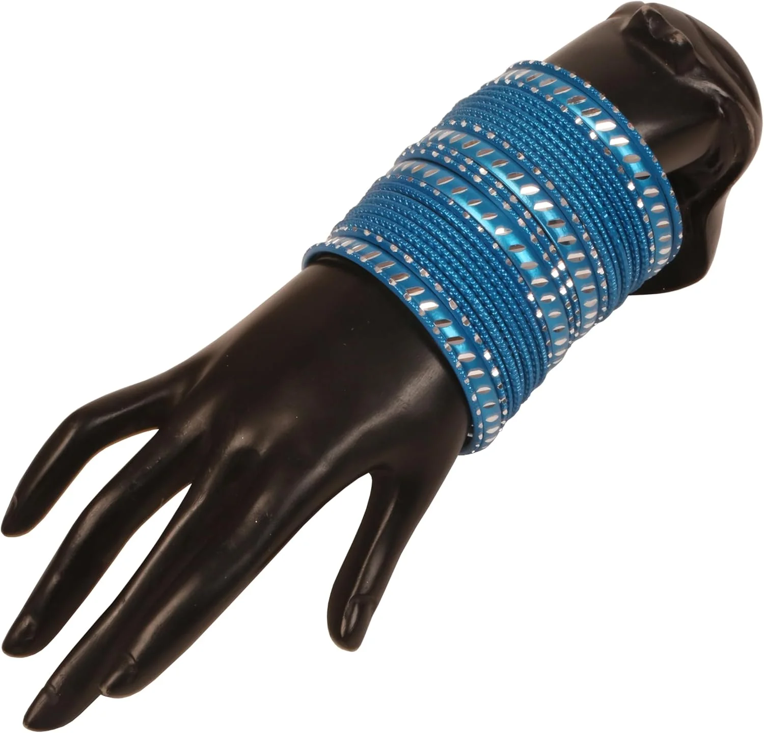 دستبند النگویی طرح جواهرات هندی بالیوودی تاچ استون، کار دست، فلز برش خورده با طرح دانه ای، بافت دار، زیبا کننده جادویی مچ دست. ست 24 عددی. برای خانم ها.