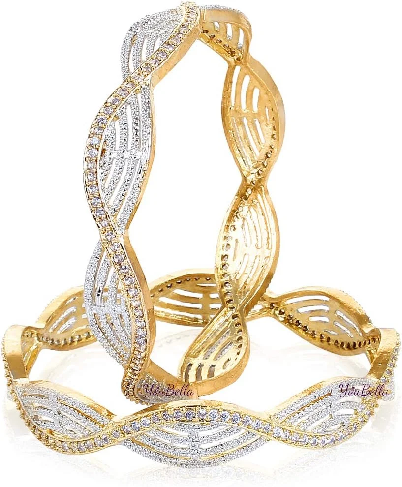 یو‌بلا، ست النگوی نگین‌دار طرح سنتی و شیک زنانه با روکش طلایی (طلایی)(YBBN_9010B_2.6)