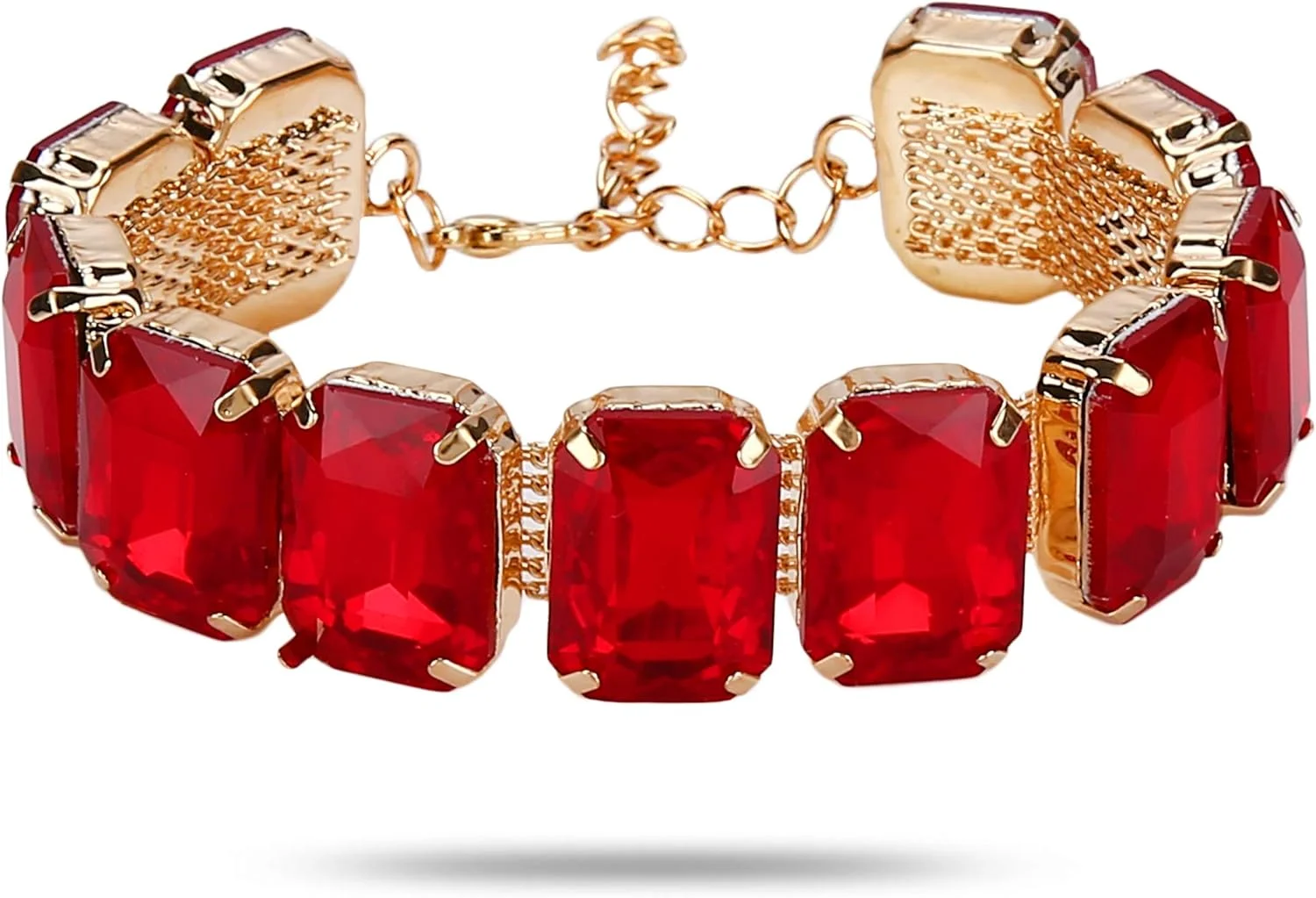 دستبند النگویی نگین دار شیک YouBella با روکش طلایی برای بانوان (قرمز) (YBBN_91726)