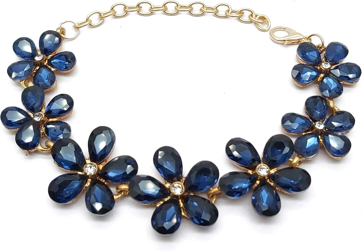 دستبند النگویی کریستالی شیک و جدید یوتبلا با روکش طلایی آبی رنگ مناسب دختران و زنان