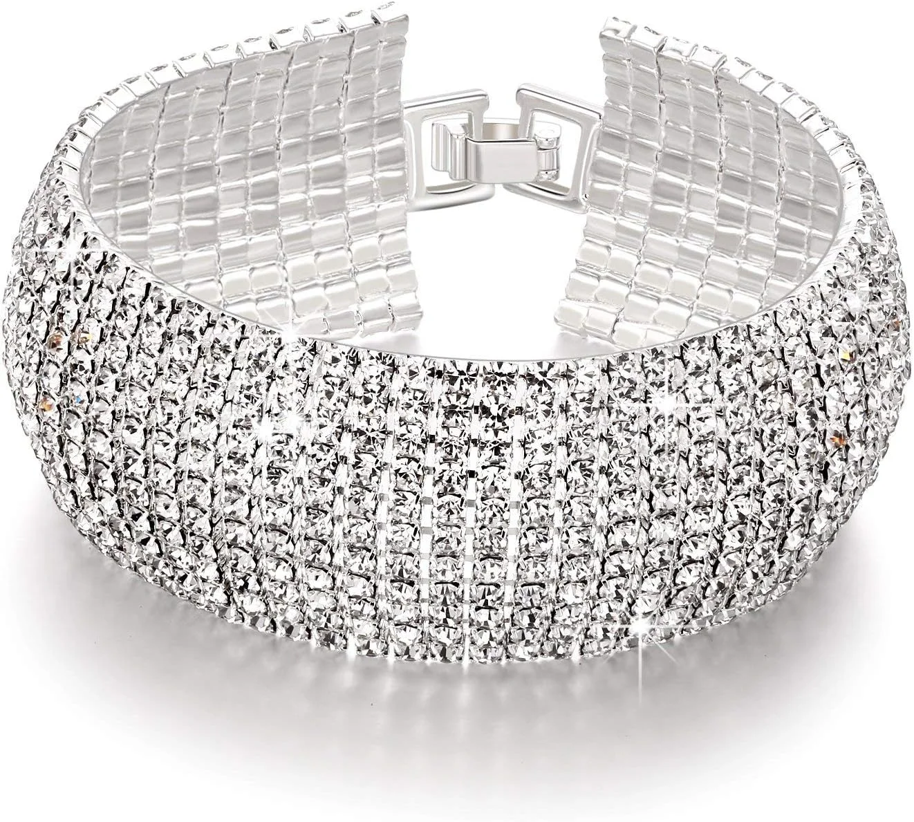 دستبند النگویی نقره ای شیک و جدید کریستالی YouBella برای دختران و زنان