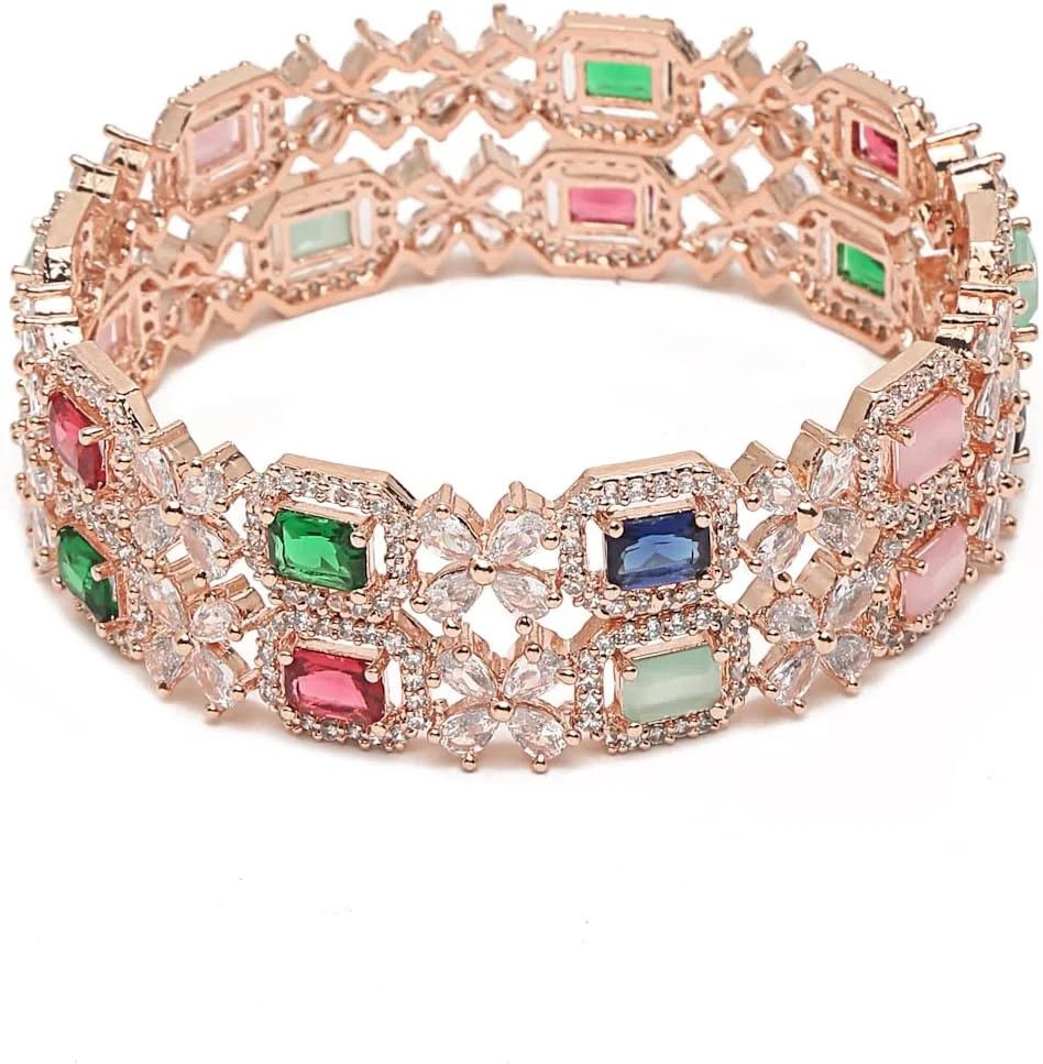 دستبند النگویی شیک و چند رنگ با روکش رزگلد YouBella مناسب دختران و بانوان (YBBN_91889) (طلایی)