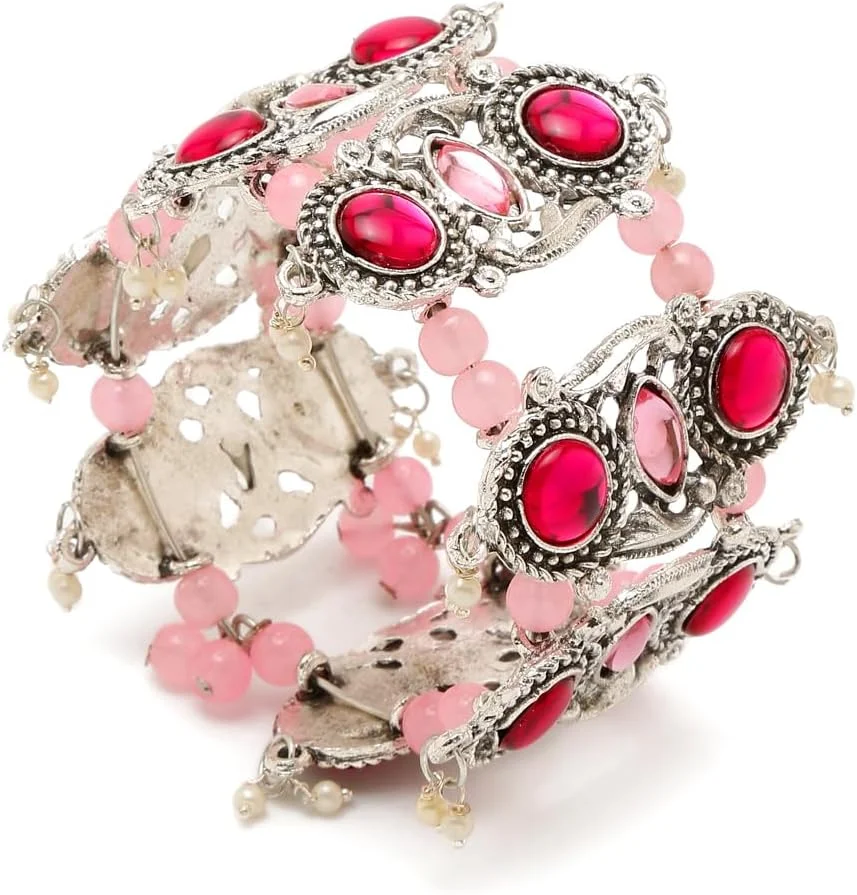 دستبند النگویی نقره ای اکسید شده با الهام از سلبریتی ها برای زنان و دختران (مدل 6)